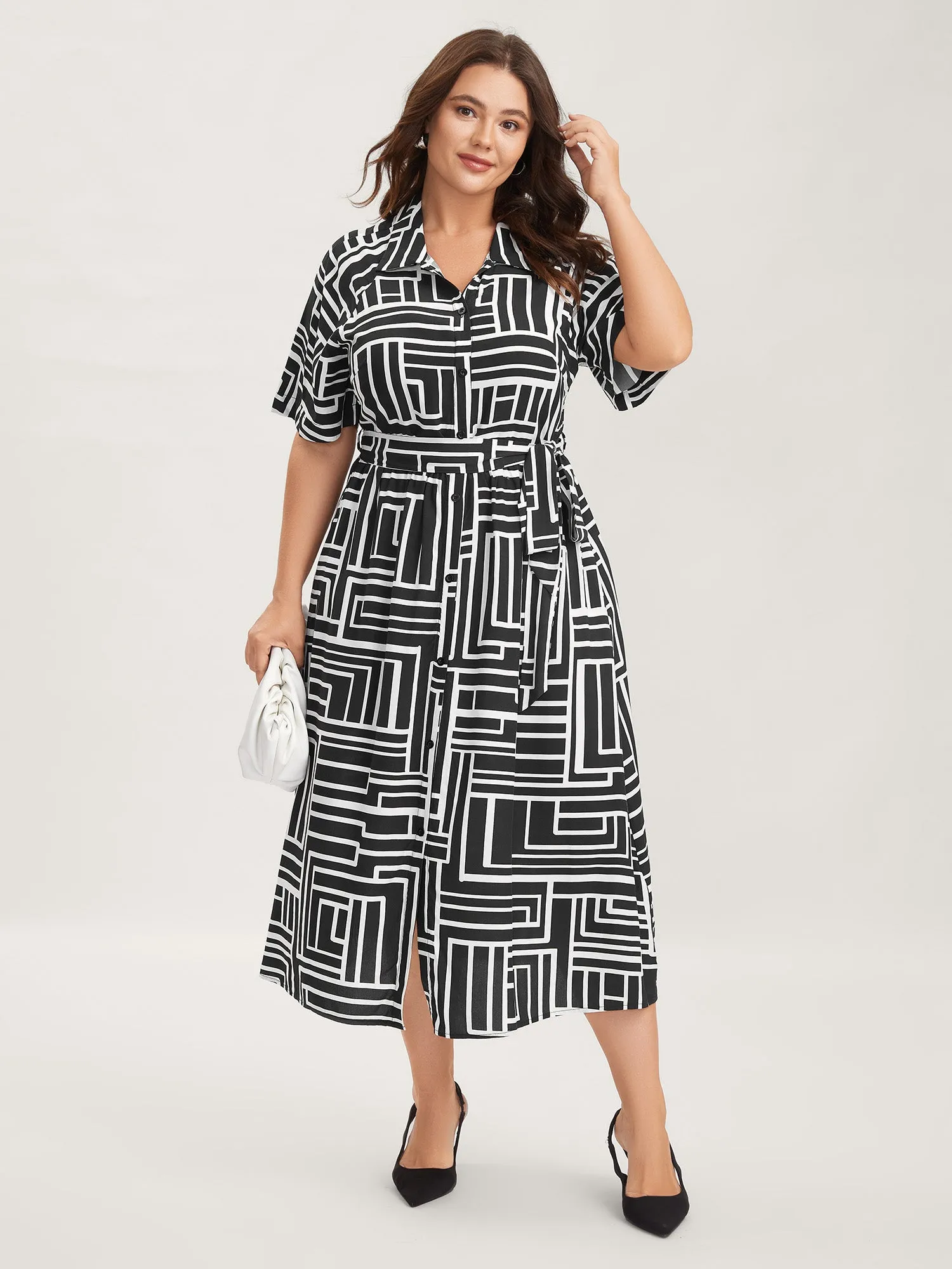 Geometric Print Monochrome Shirt Dress sold by Bloomchic product image thumbnail 3