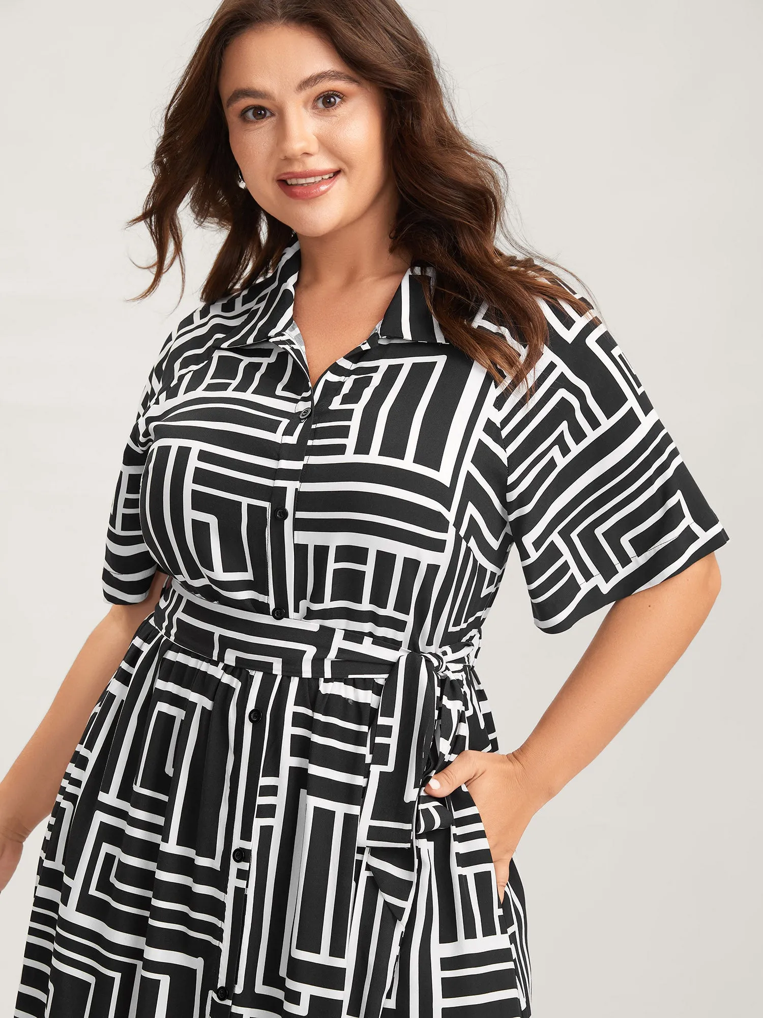 Geometric Print Monochrome Shirt Dress sold by Bloomchic product image thumbnail 2