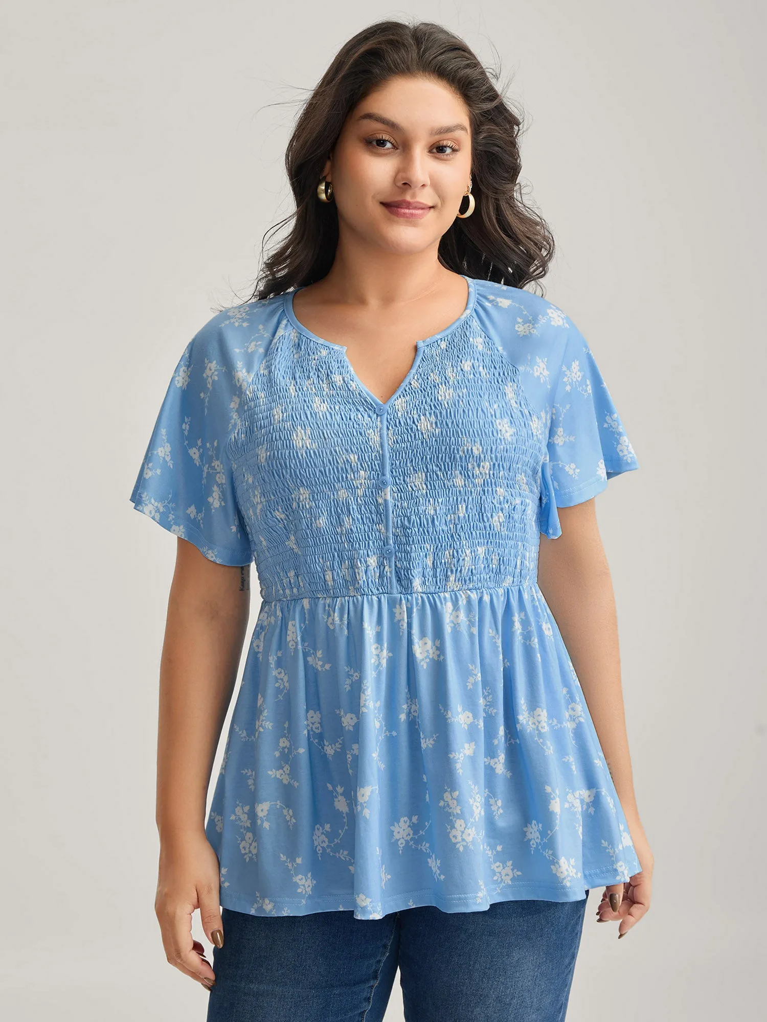 Floral Print Shirred Bodice Jersey Top sold by Bloomchic