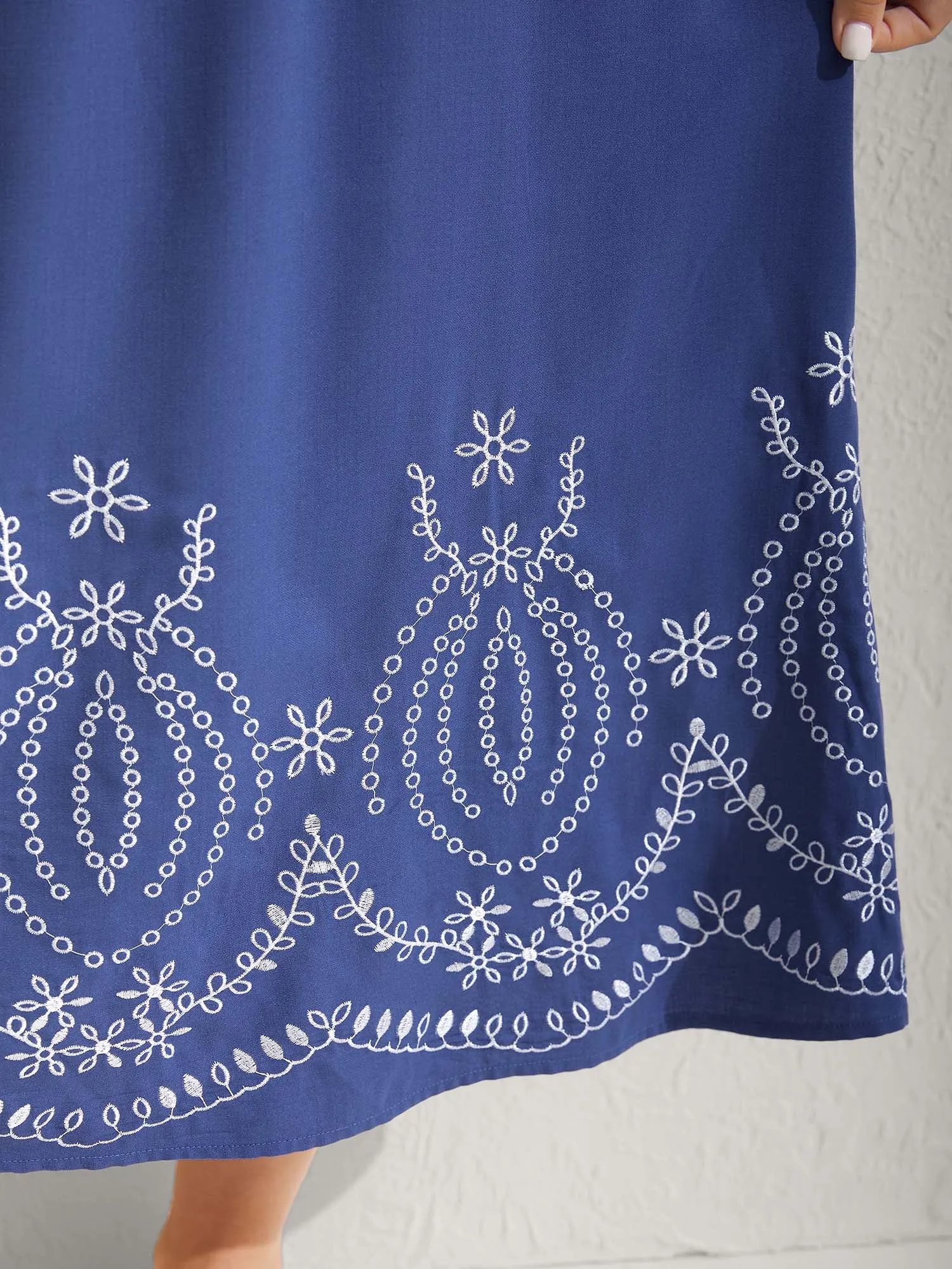 Embroidered Hem Stretchy Waist Midi Dress sold by Bloomchic product image thumbnail 2