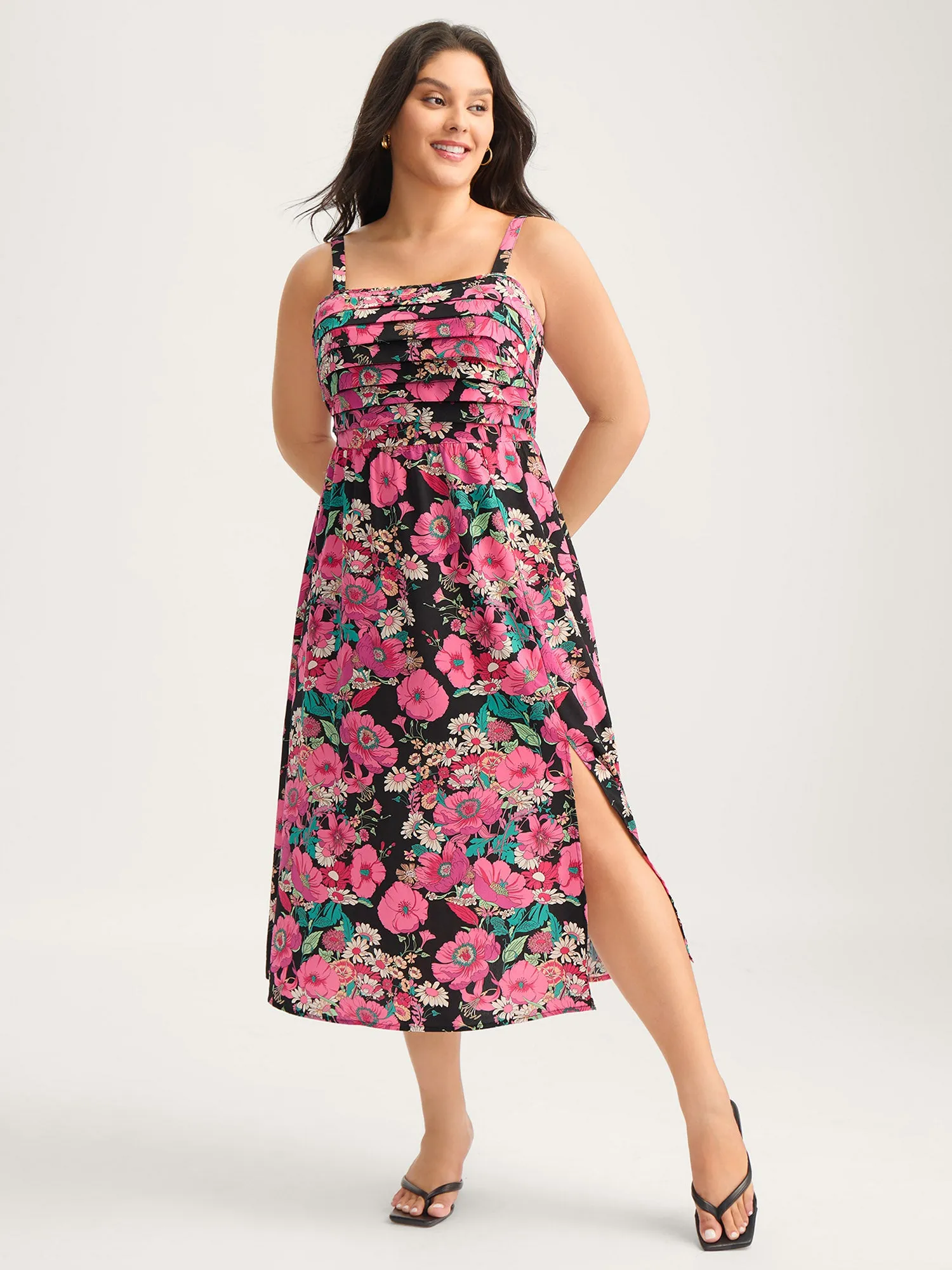 Pleated Side Pockets Floral Midi Dress sold by Bloomchic product image thumbnail 4