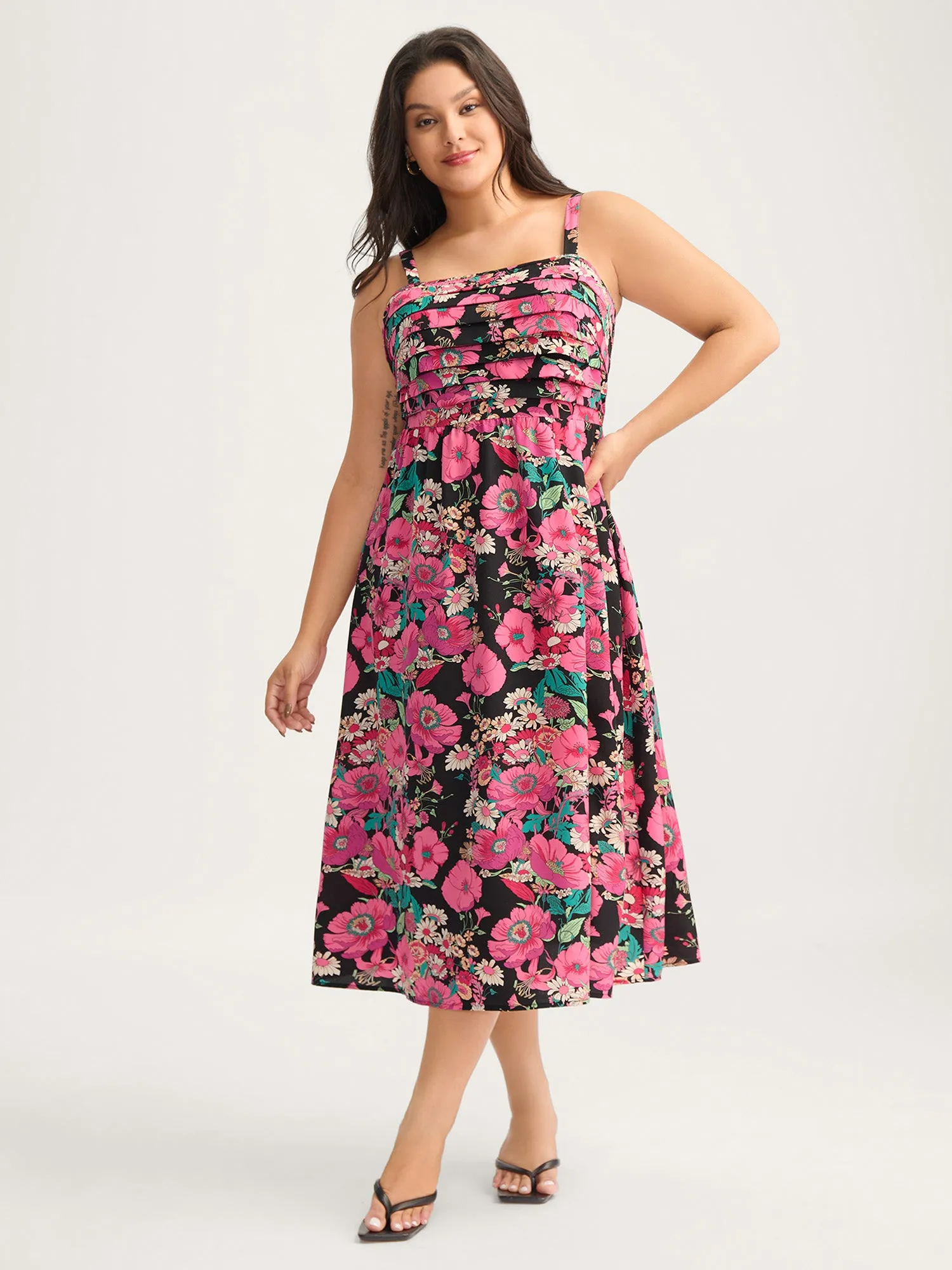 Pleated Side Pockets Floral Midi Dress sold by Bloomchic product image thumbnail 3