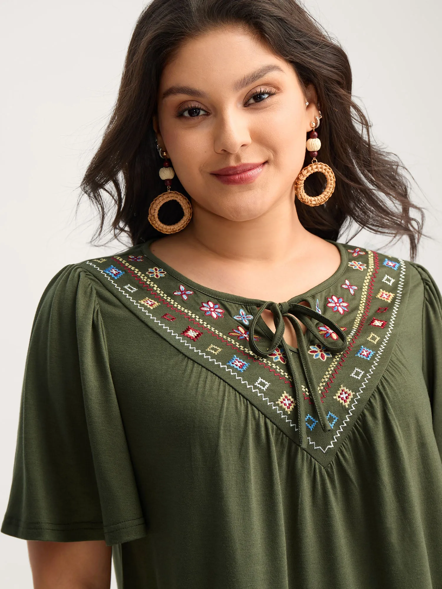 Geometric Embroidery Neck-Tie Top sold by Bloomchic