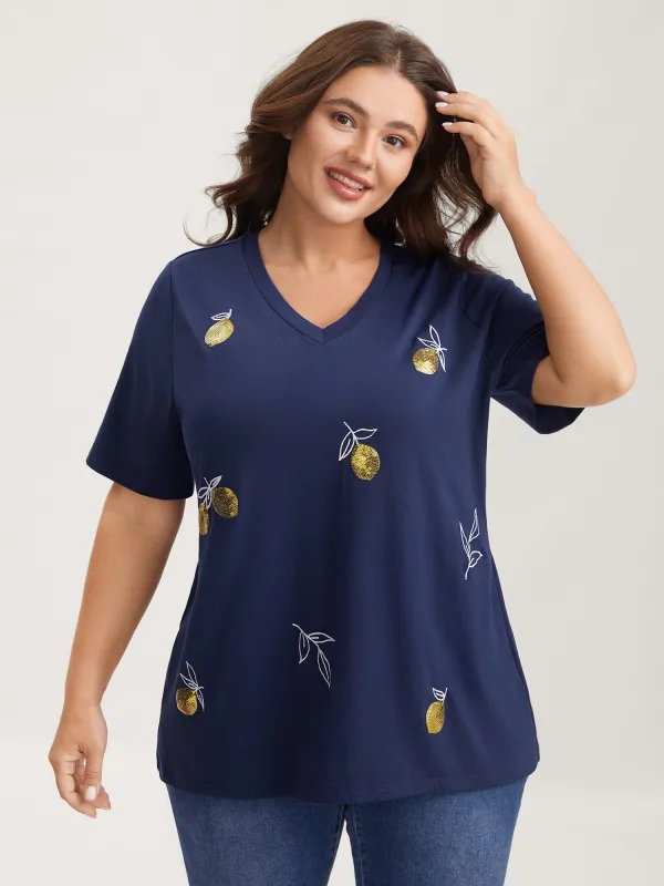 Citrus Embroidered Shimmery Solid T-Shirt sold by Bloomchic