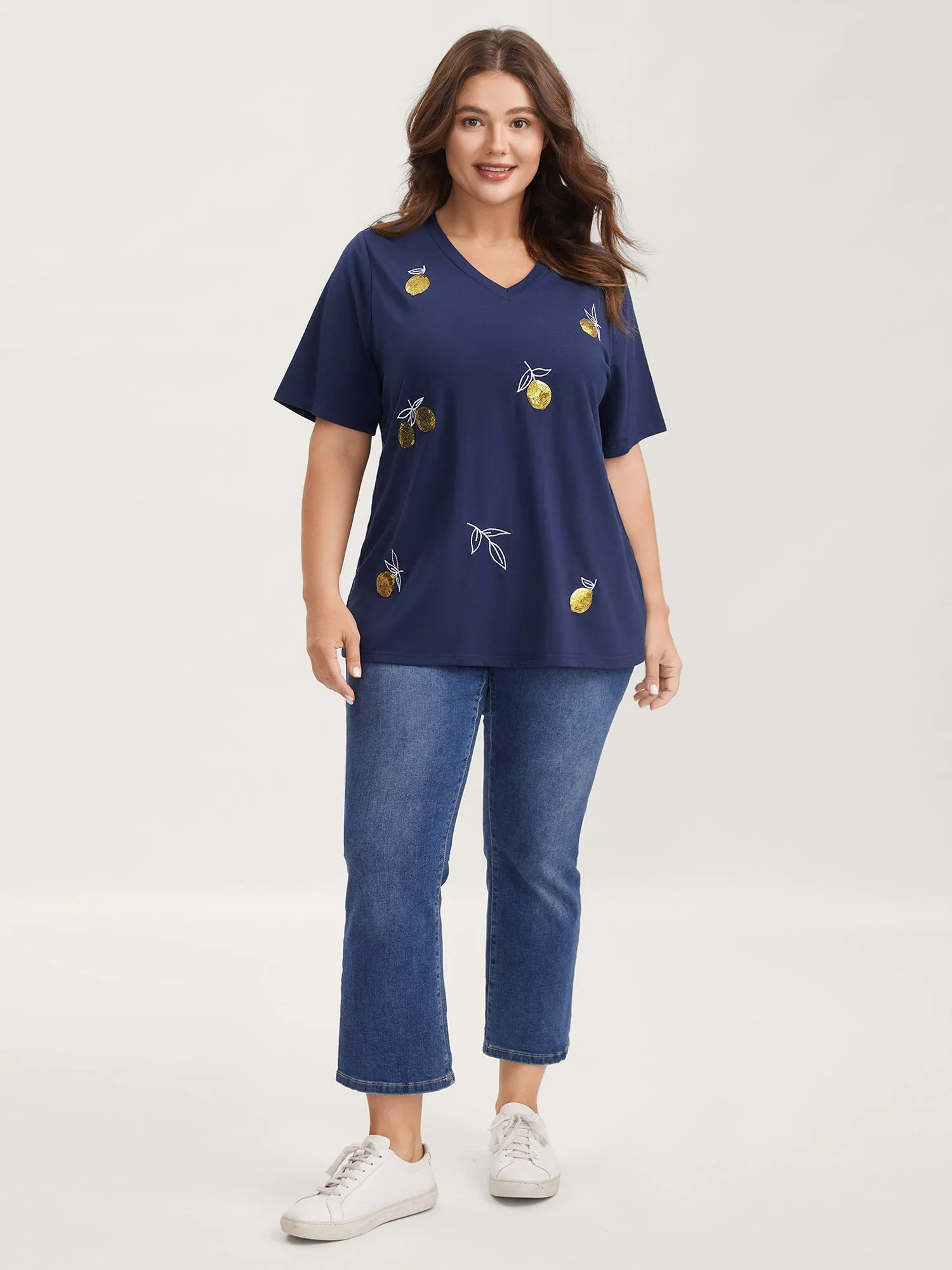 Citrus Embroidered Shimmery Solid T-Shirt sold by Bloomchic product image thumbnail 3