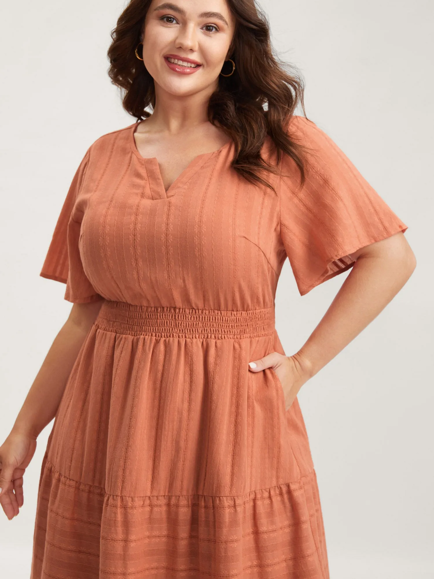 Pure Cotton Solid Textured Shirred Midi Dress sold by Bloomchic product image thumbnail 2