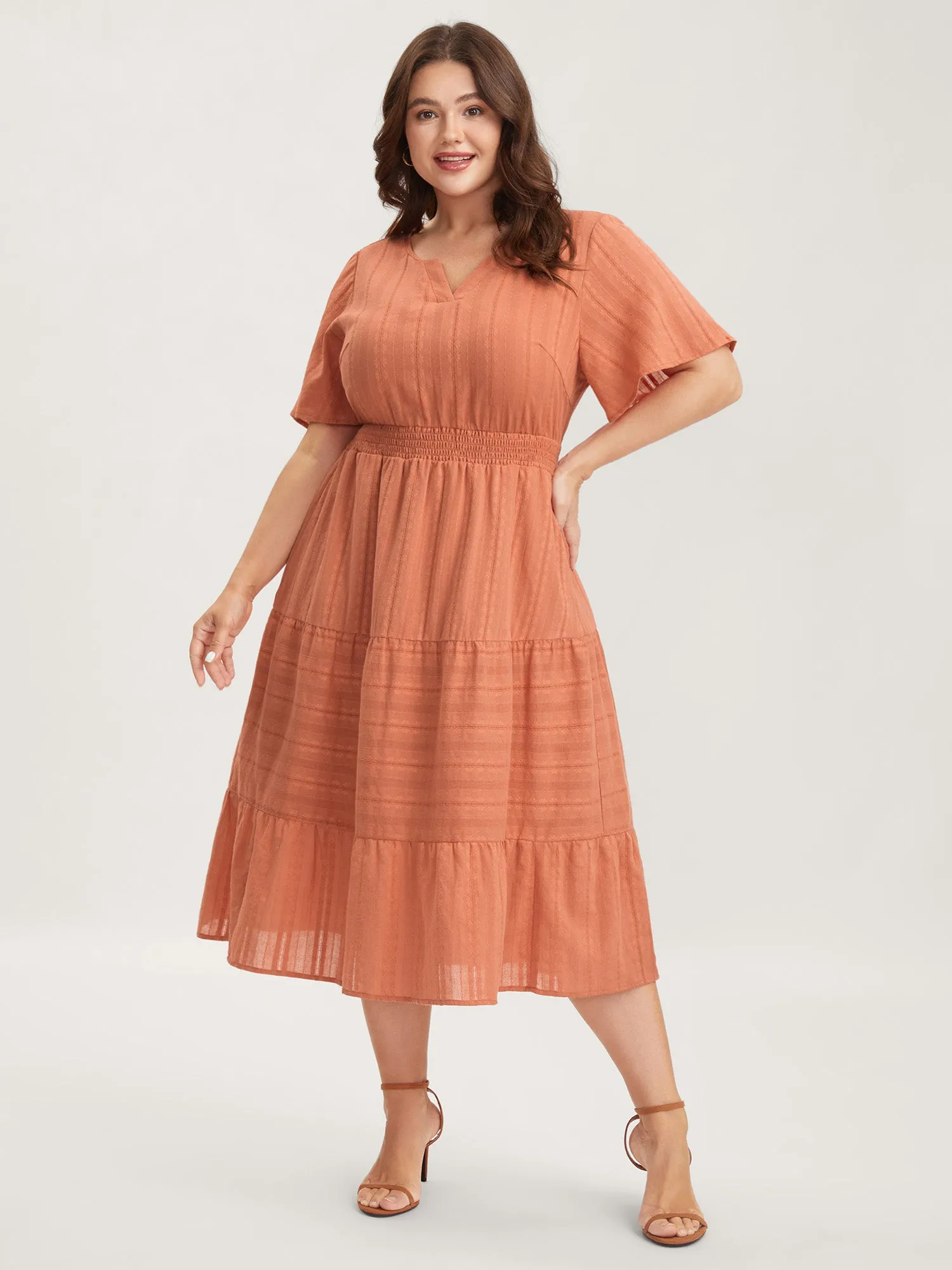 Pure Cotton Solid Textured Shirred Midi Dress sold by Bloomchic product image thumbnail 3