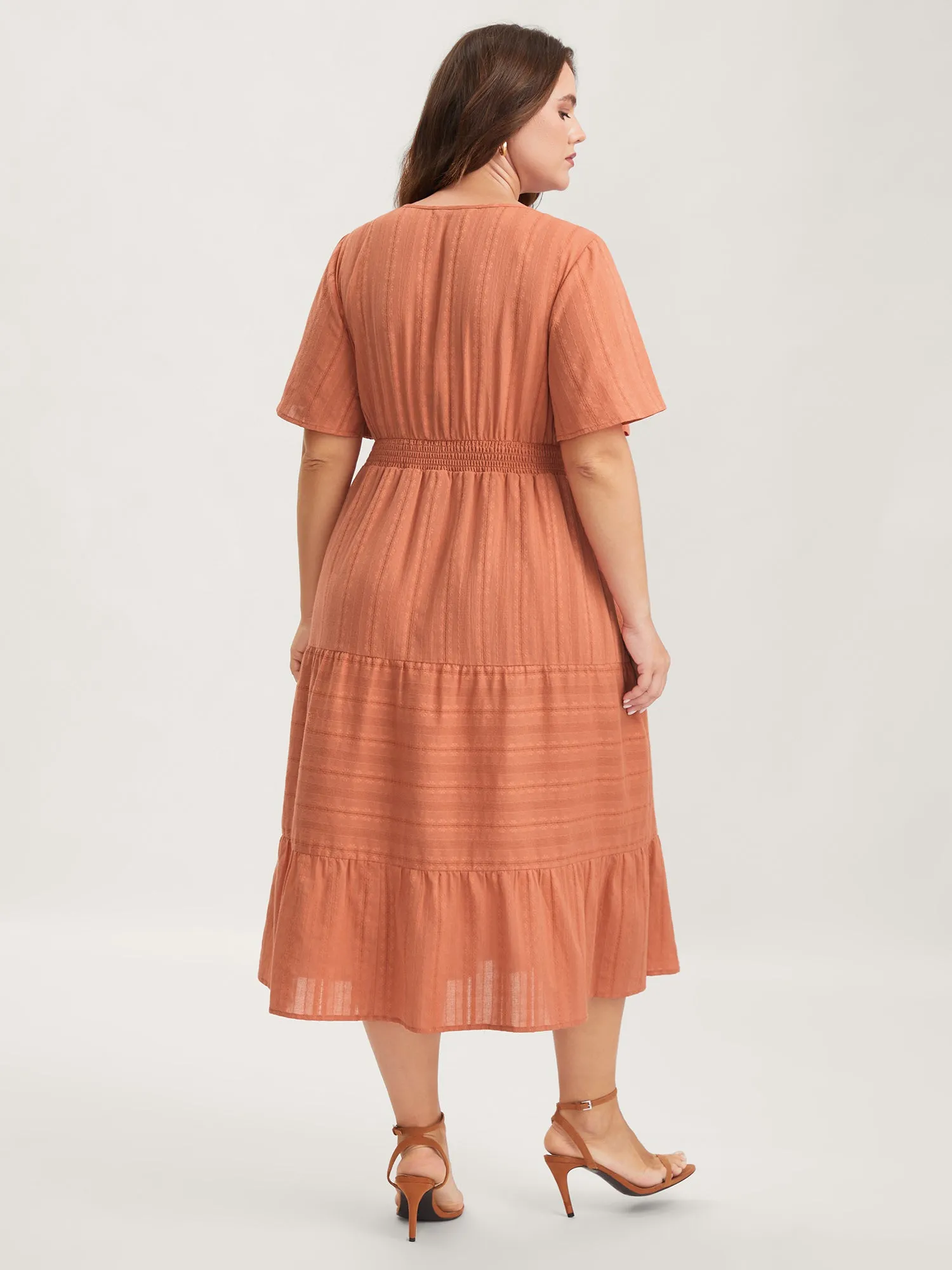 Pure Cotton Solid Textured Shirred Midi Dress sold by Bloomchic product image thumbnail 4