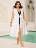Shirred Front-Tie Webbed Kimono sold by Bloomchic