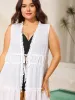 Shirred Front-Tie Webbed Kimono sold by Bloomchic