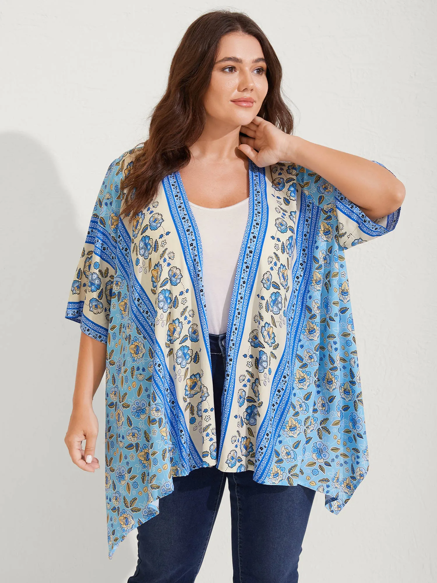 Floral Color Block Breezy Kimono sold by Bloomchic