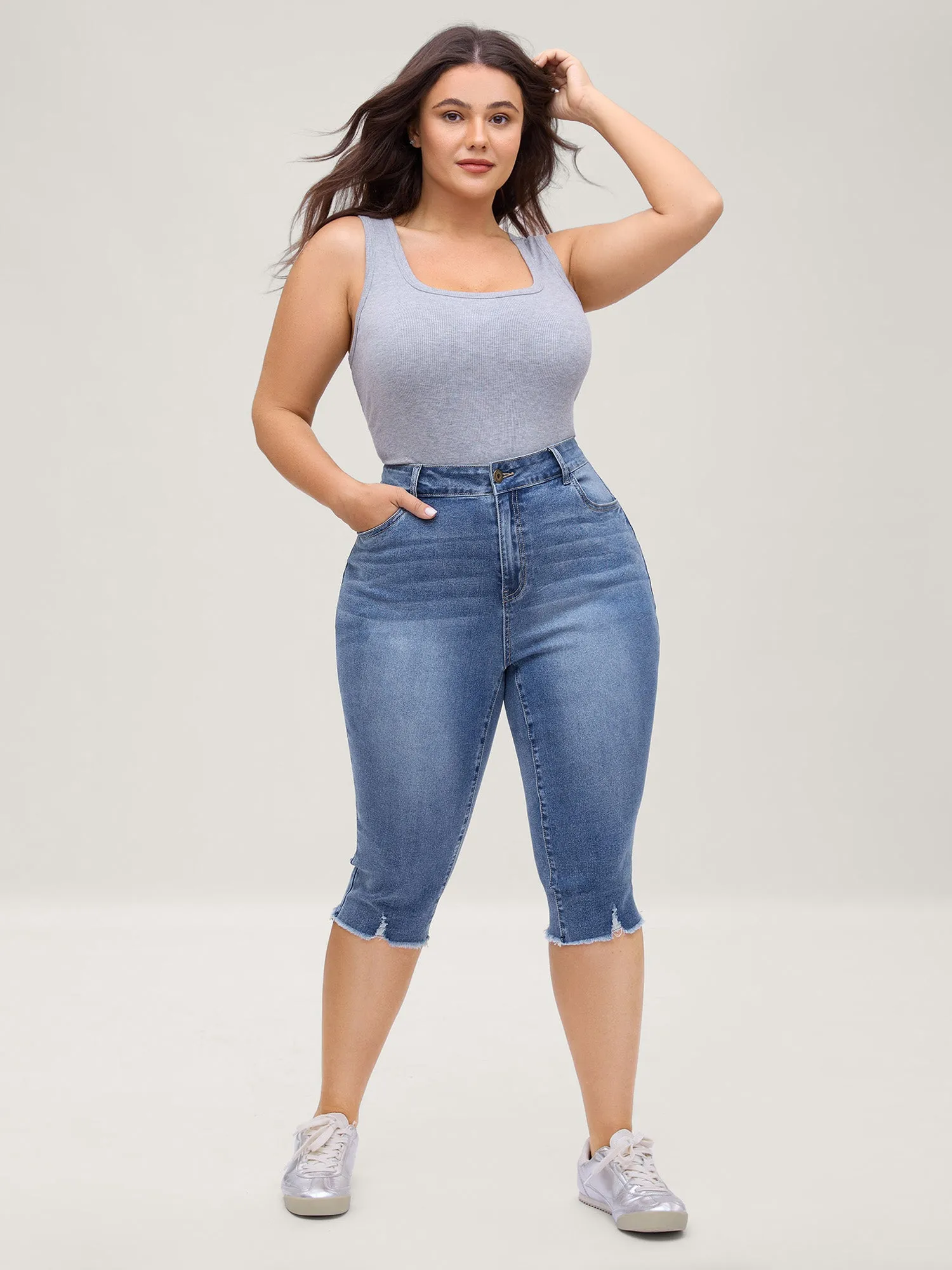 No-Gap Waist Stretchy Faded Jeans sold by Bloomchic product image thumbnail 3