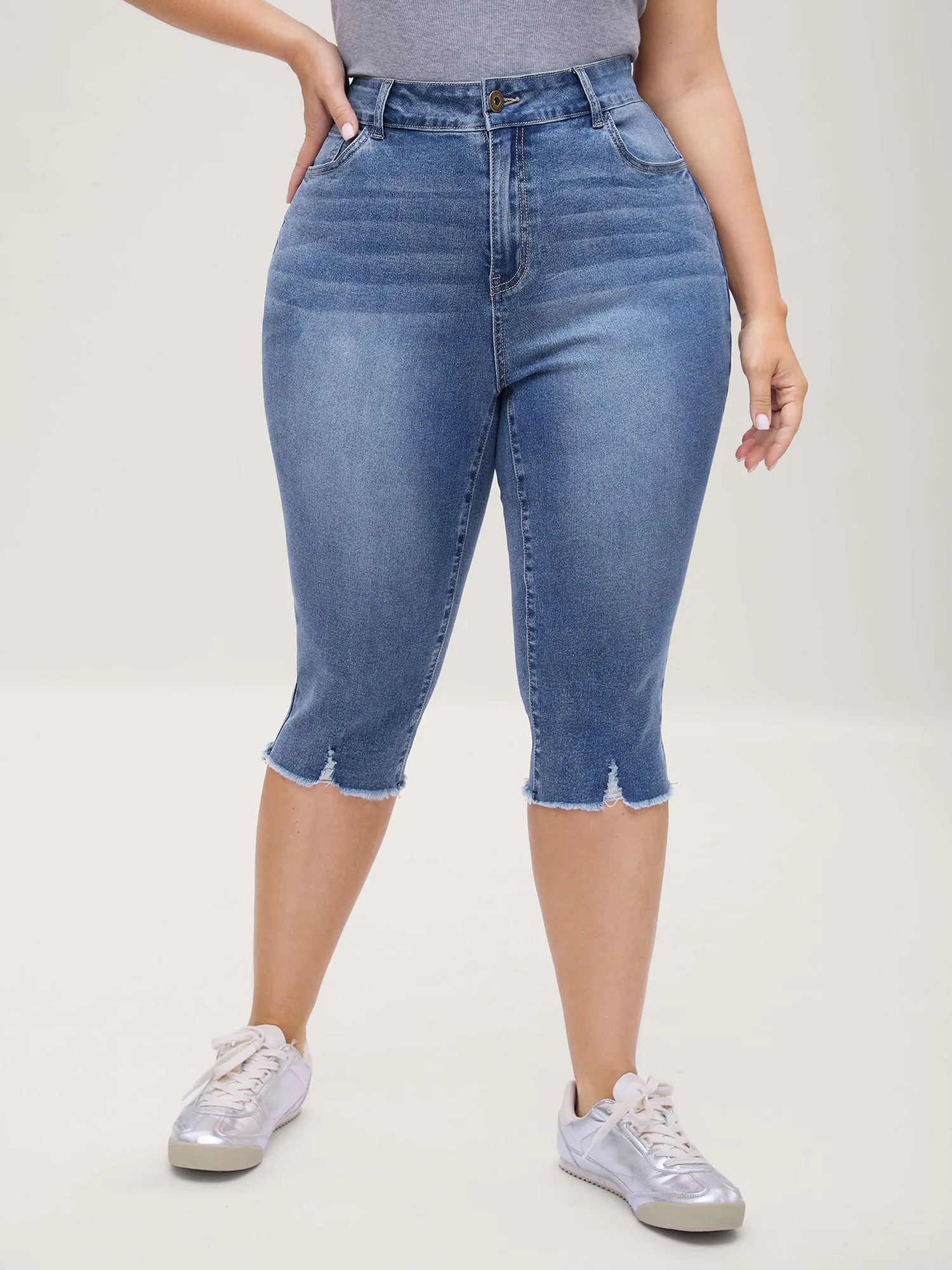 No-Gap Waist Stretchy Faded Jeans sold by Bloomchic