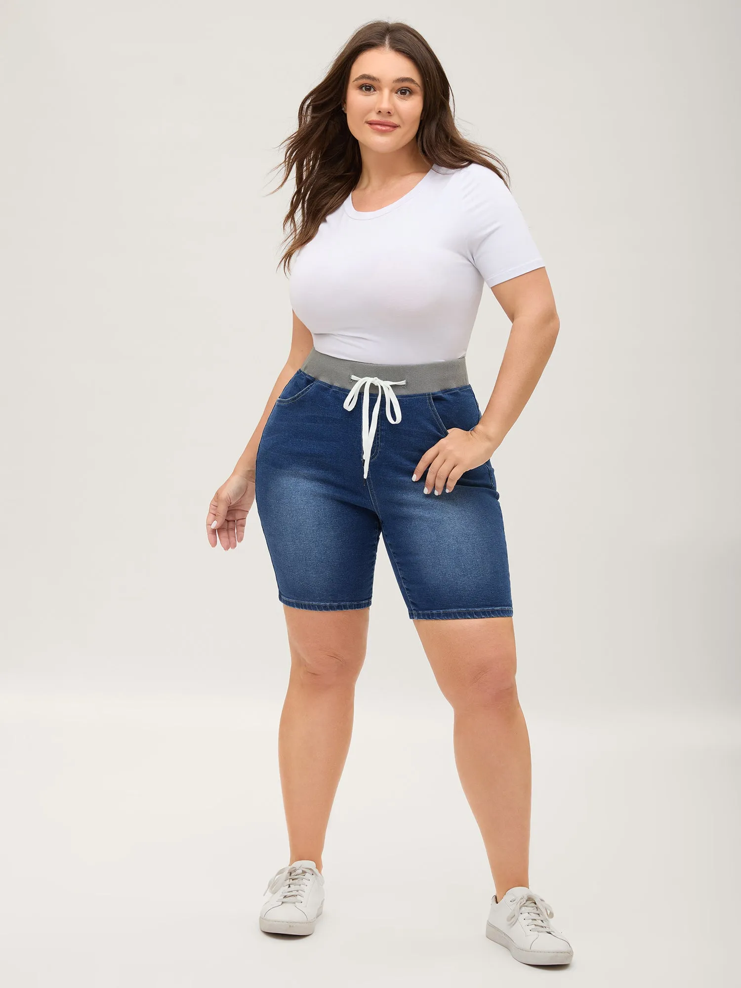Pull-On Drawstring Skinny-Fit Denim Shorts sold by Bloomchic product image thumbnail 4