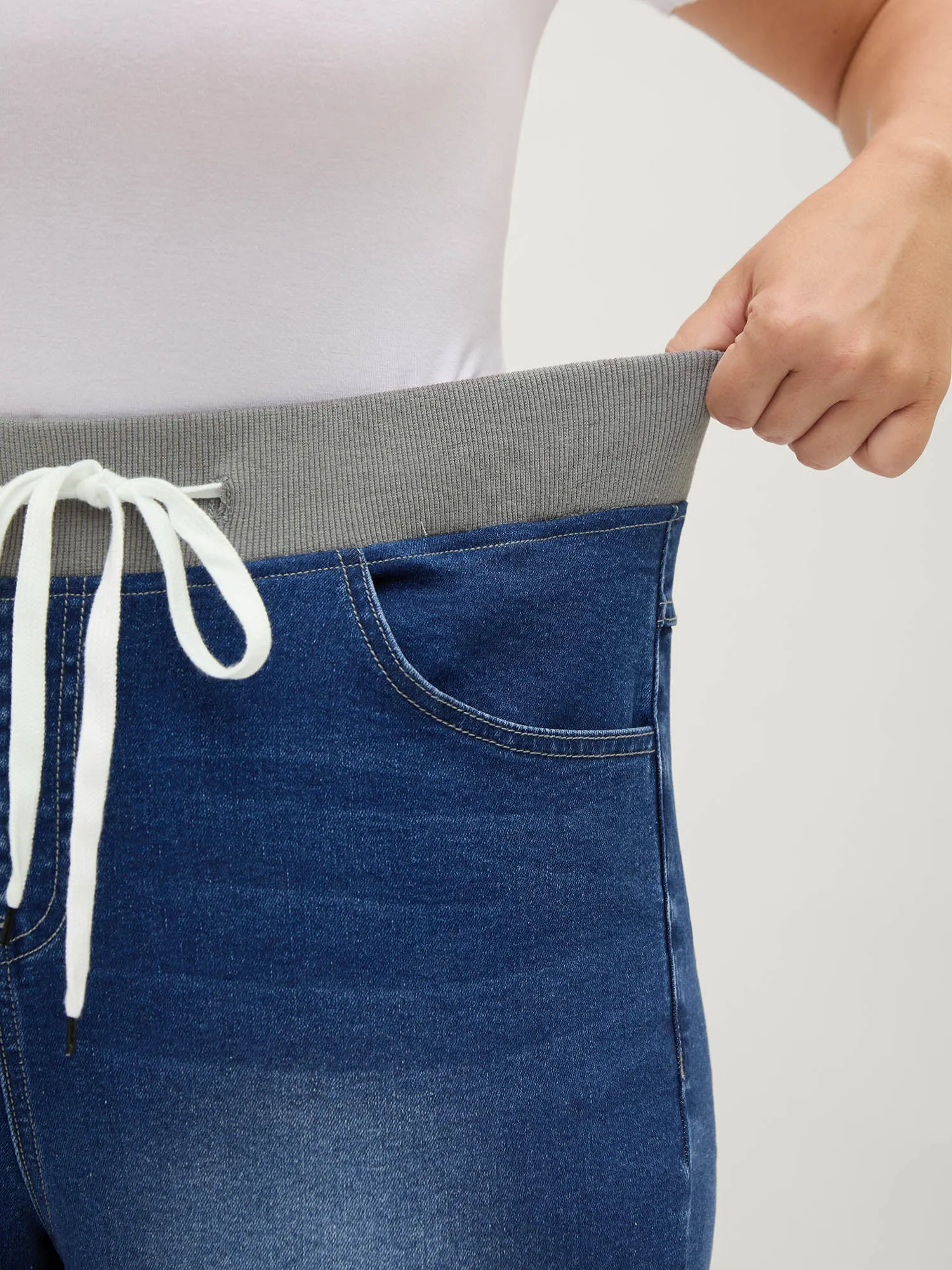 Pull-On Drawstring Skinny-Fit Denim Shorts sold by Bloomchic product image thumbnail 3