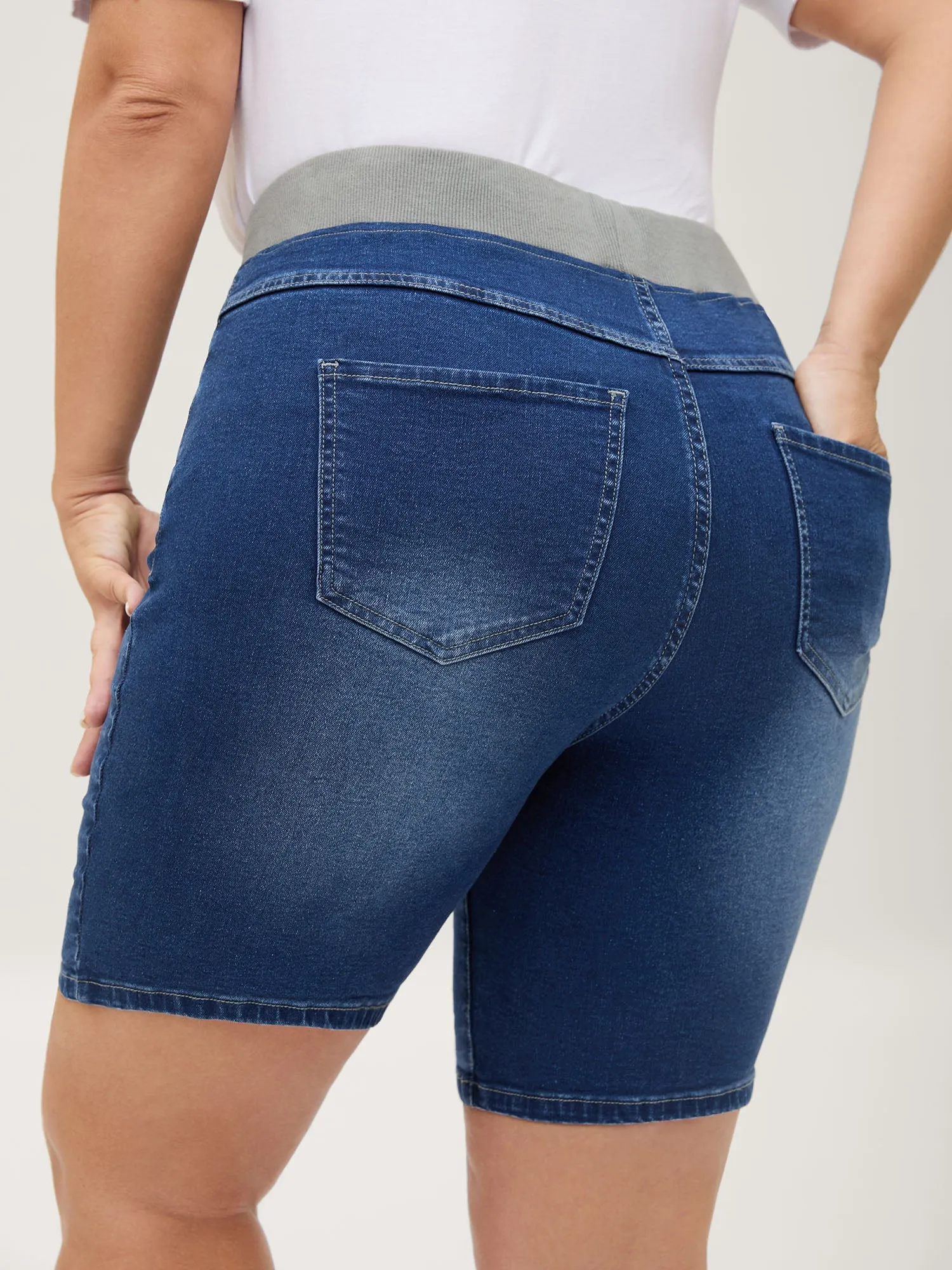 Pull-On Drawstring Skinny-Fit Denim Shorts sold by Bloomchic product image thumbnail 5