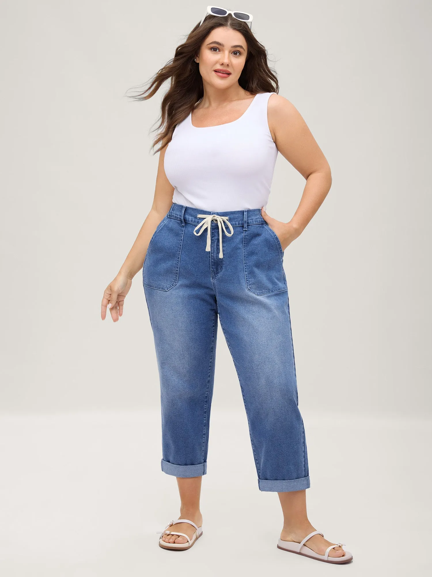 Stretch No-Gap Elastic Waist Jeans sold by Bloomchic