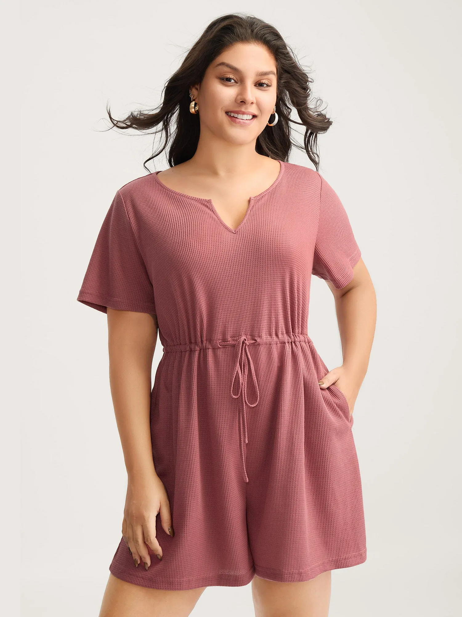Textured Stretchy Waist Pockets Sleep Romper sold by Bloomchic