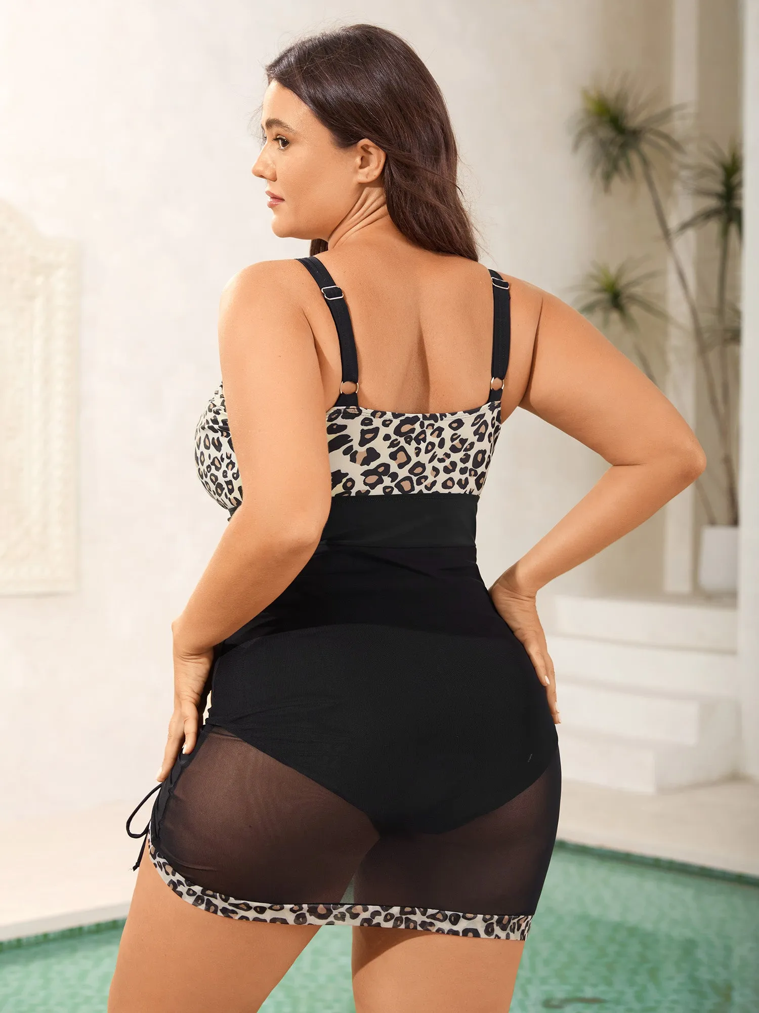 Leopard Sheer Ruched Drawstring Swim Dress sold by Bloomchic product image thumbnail 2