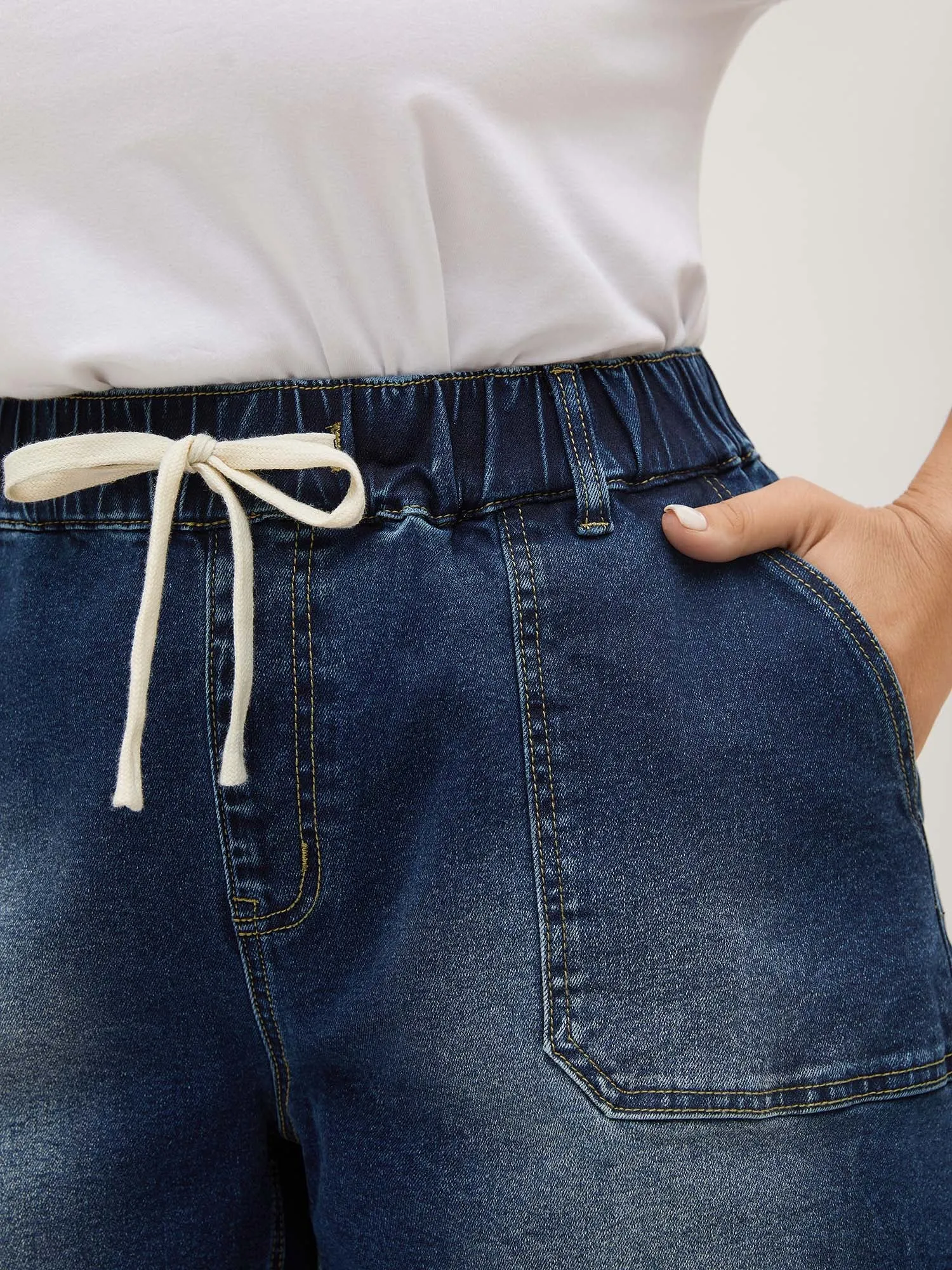 Pull-On Elastic Waistband Denim Shorts sold by Bloomchic product image thumbnail 2