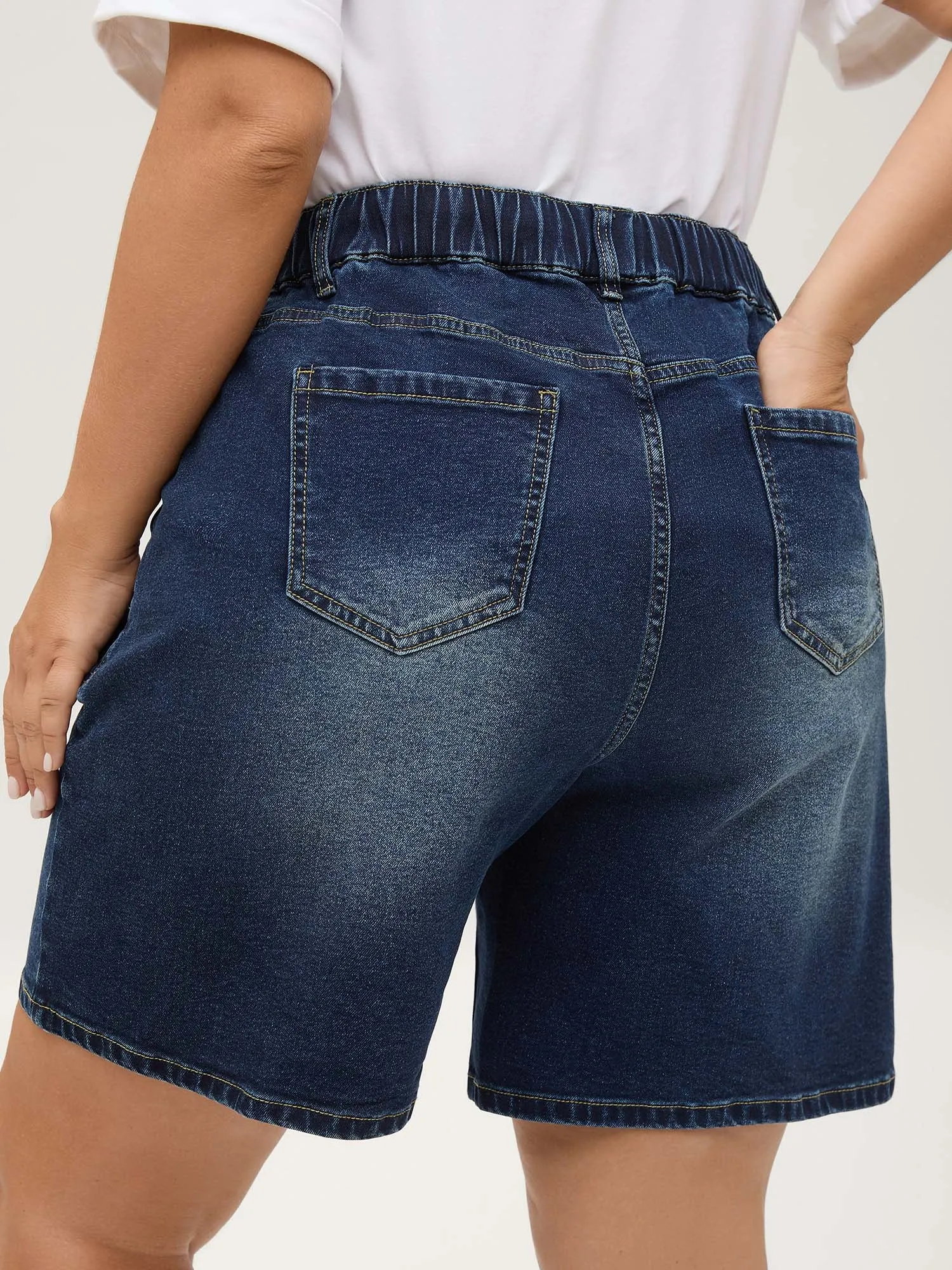 Pull-On Elastic Waistband Denim Shorts sold by Bloomchic product image thumbnail 4