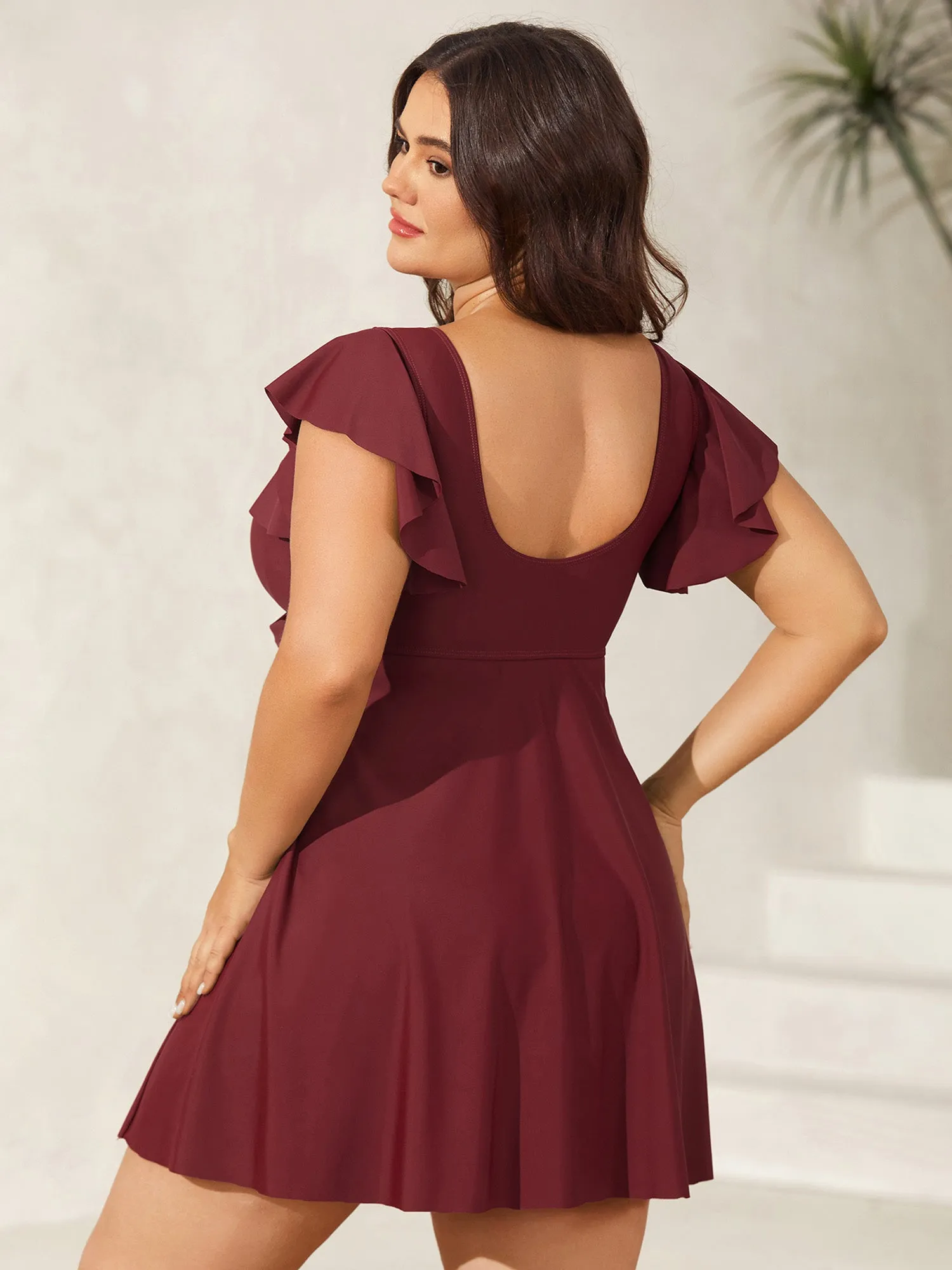 Pleated Waist Flutter Sleeve Swim Dress sold by Bloomchic product image thumbnail 2