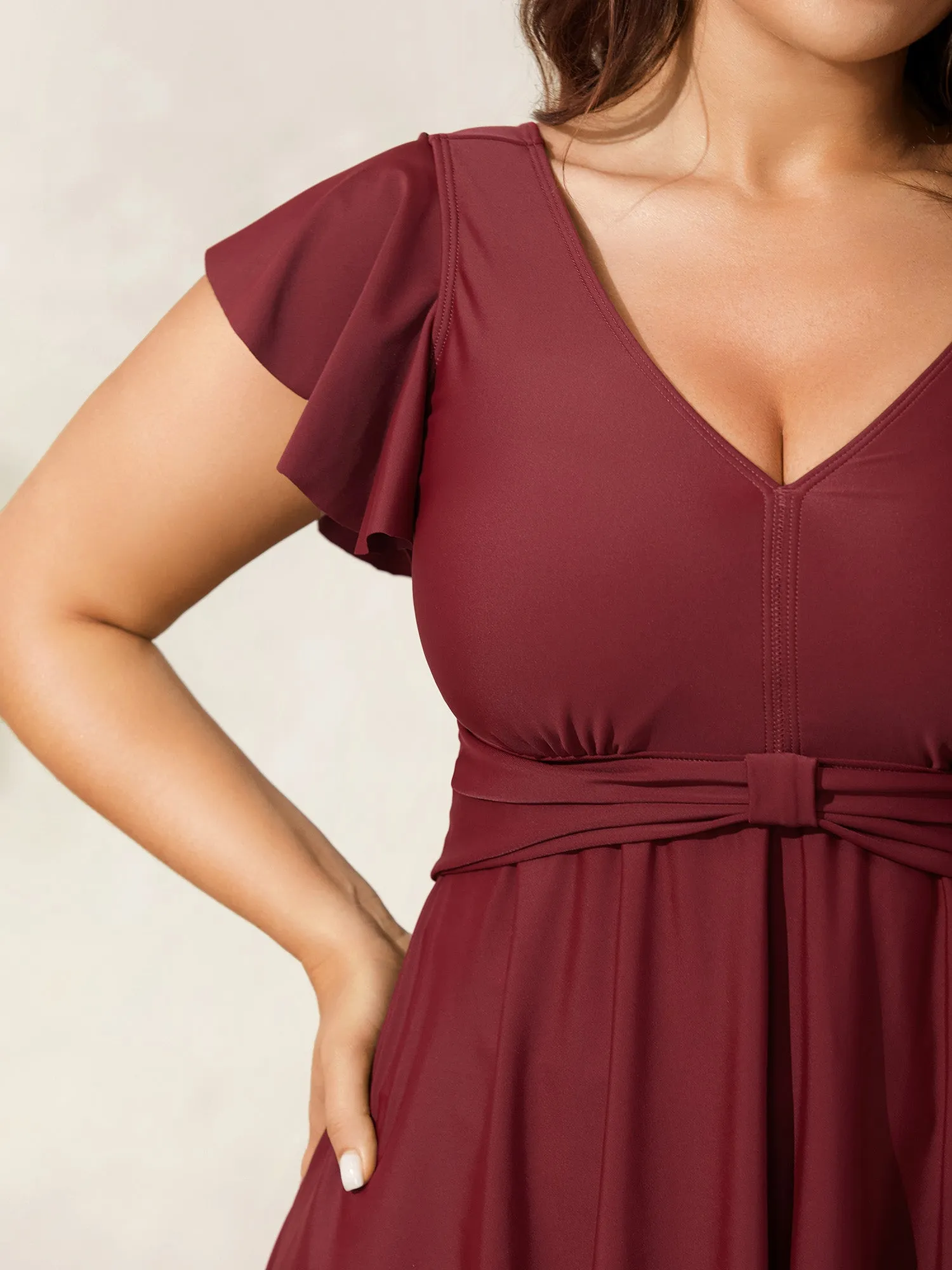 Pleated Waist Flutter Sleeve Swim Dress sold by Bloomchic product image thumbnail 5