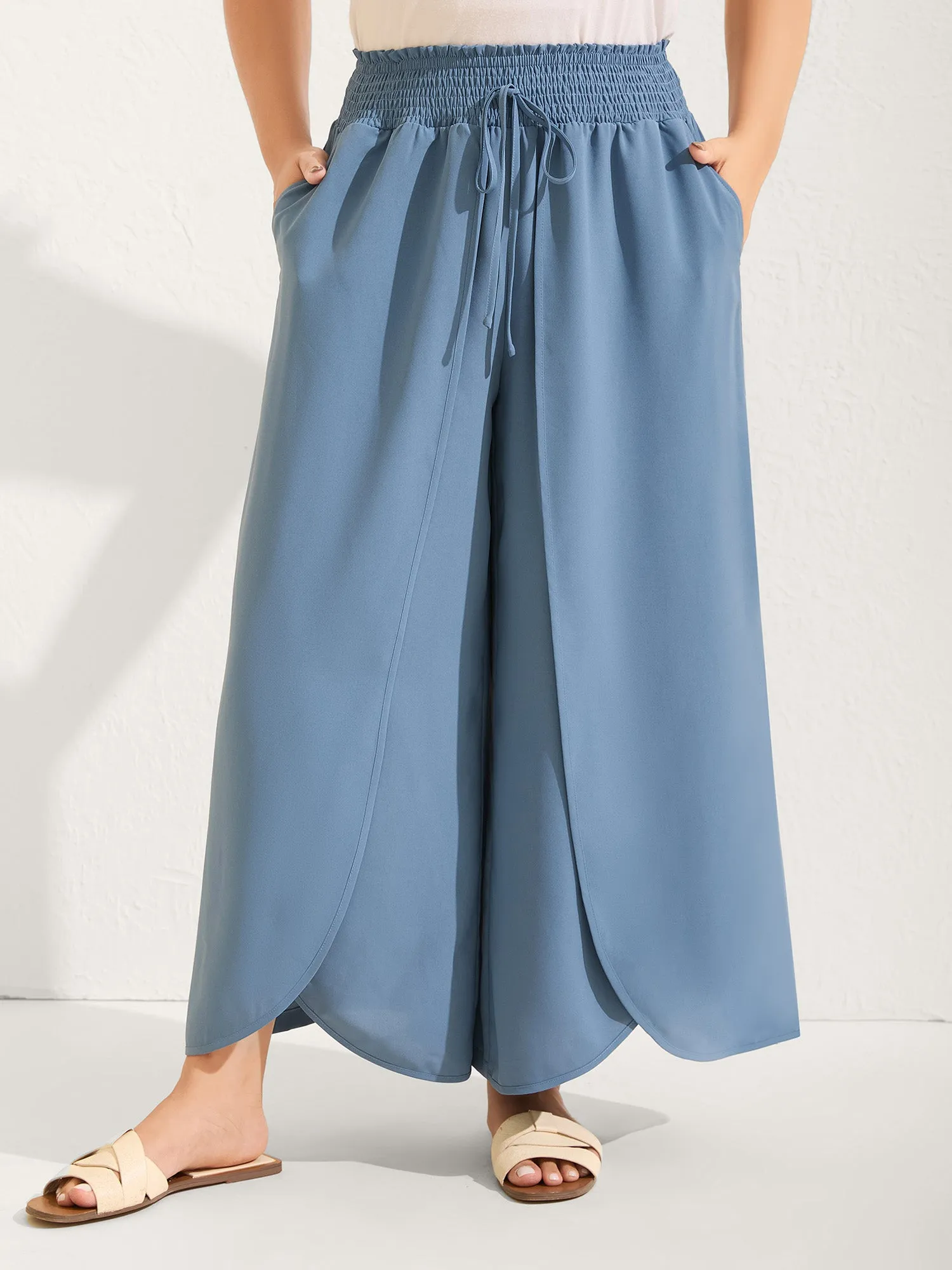 Petal Hem Slit Wide-Leg Pants sold by Bloomchic