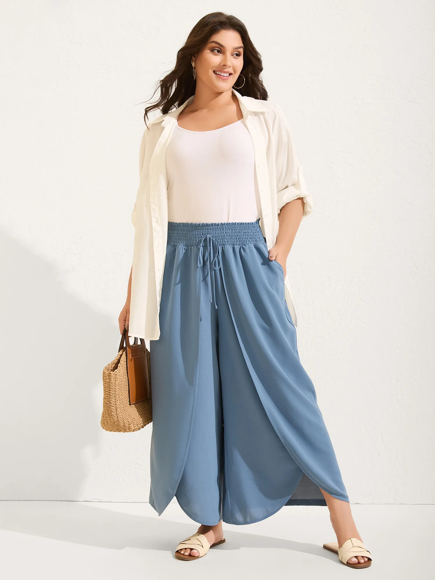 Petal Hem Slit Wide-Leg Pants sold by Bloomchic product image thumbnail 2
