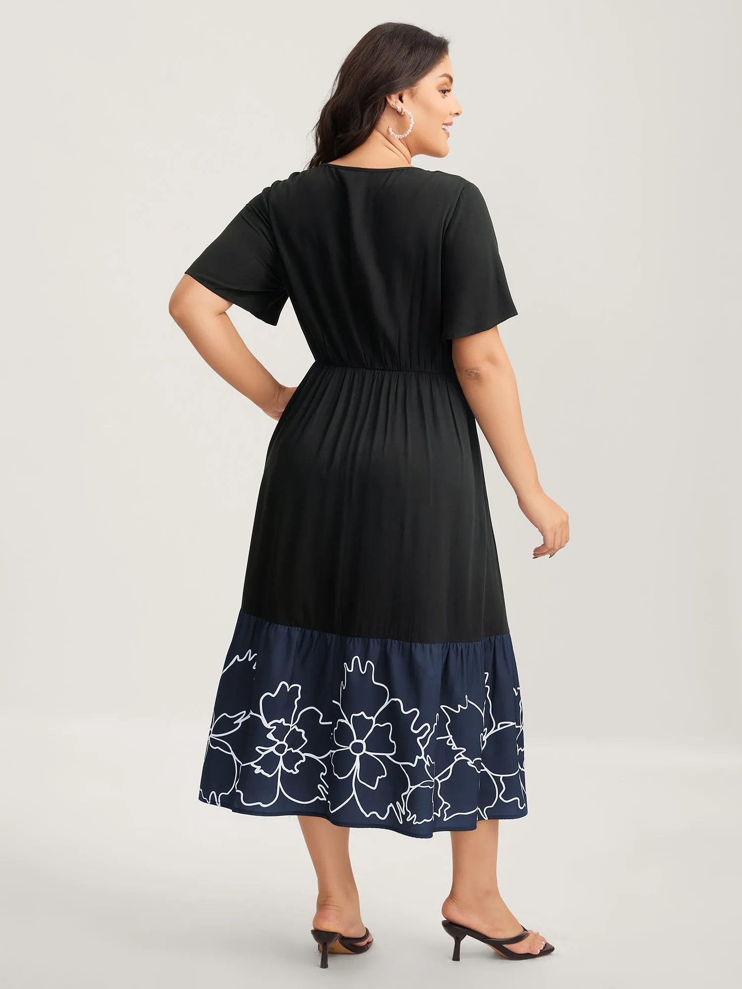 Rayon Floral Hem Cinched-Waist Midi Dress sold by Bloomchic product image thumbnail 3