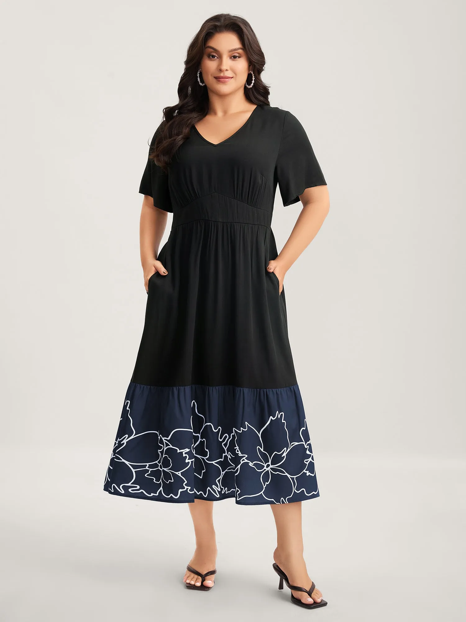 Rayon Floral Hem Cinched-Waist Midi Dress sold by Bloomchic product image thumbnail 2