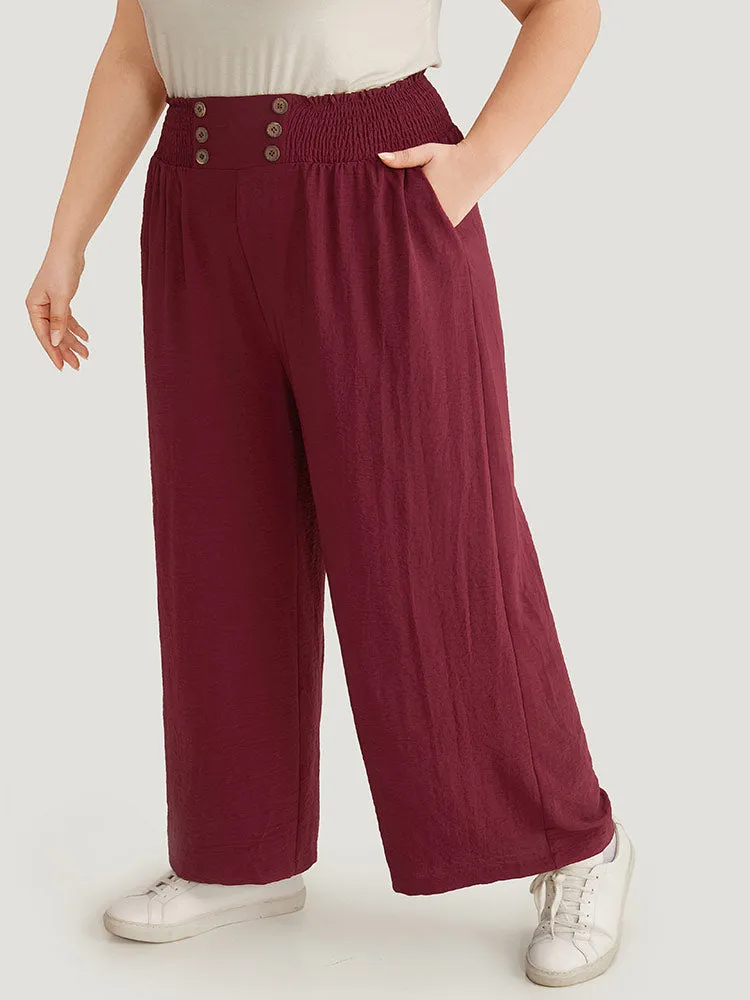 Button Detail Shirred Wide Leg Pants sold by Bloomchic product image thumbnail 3