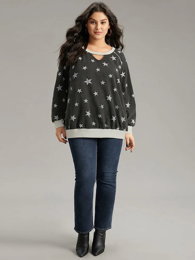 Star Print Keyhole Rib Knit Hem Sweatshirt sold by Bloomchic product image thumbnail 4