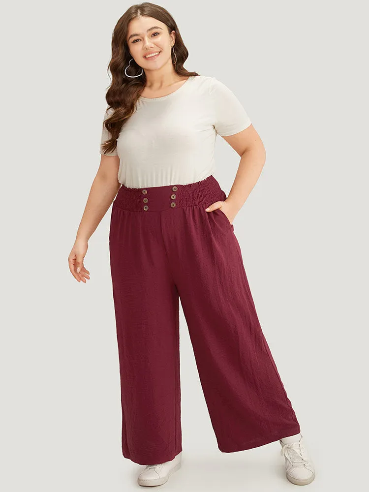Button Detail Shirred Wide Leg Pants sold by Bloomchic product image thumbnail 4