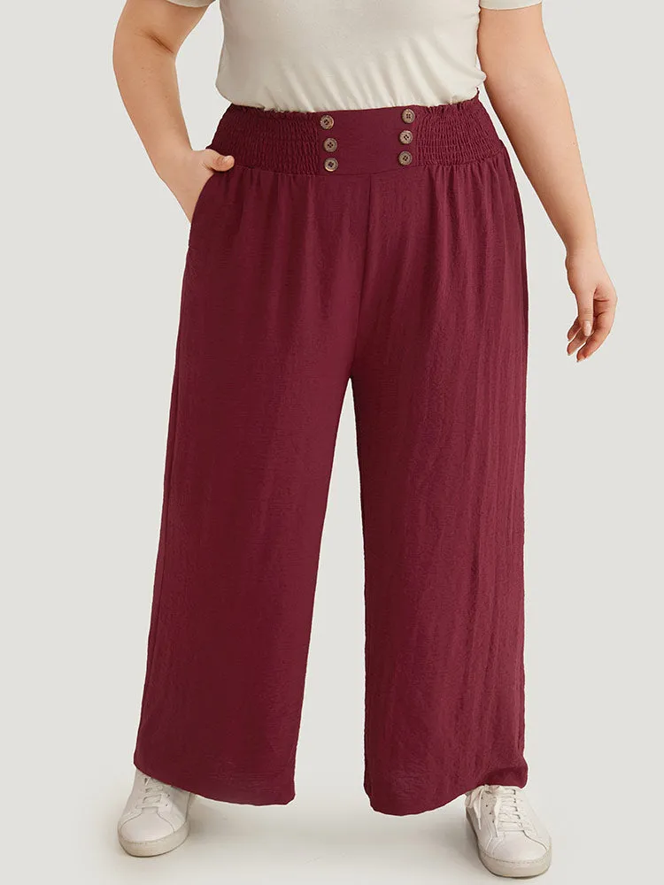 Button Detail Shirred Wide Leg Pants sold by Bloomchic