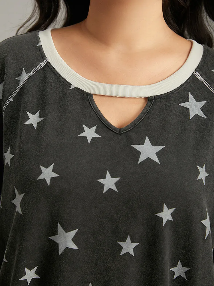 Star Print Keyhole Rib Knit Hem Sweatshirt sold by Bloomchic product image thumbnail 5