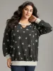 Star Print Keyhole Rib Knit Hem Sweatshirt sold by Bloomchic
