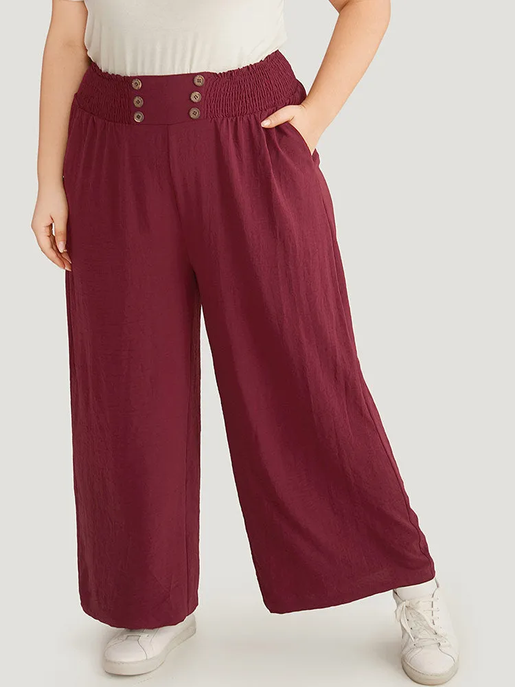 Button Detail Shirred Wide Leg Pants sold by Bloomchic product image thumbnail 2