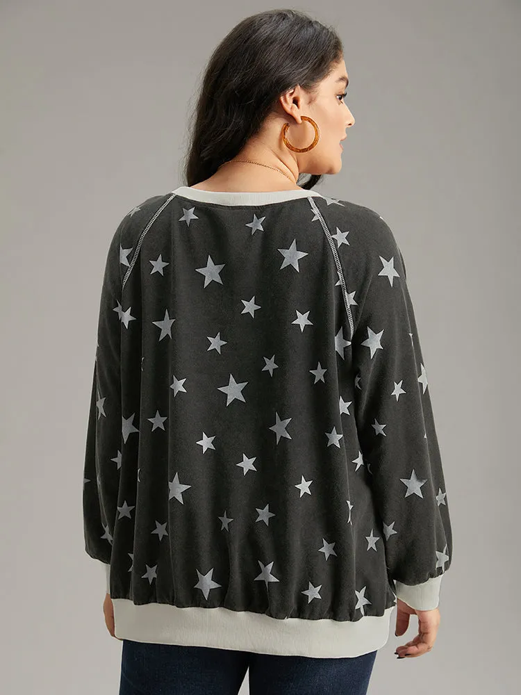 Star Print Keyhole Rib Knit Hem Sweatshirt sold by Bloomchic product image thumbnail 3