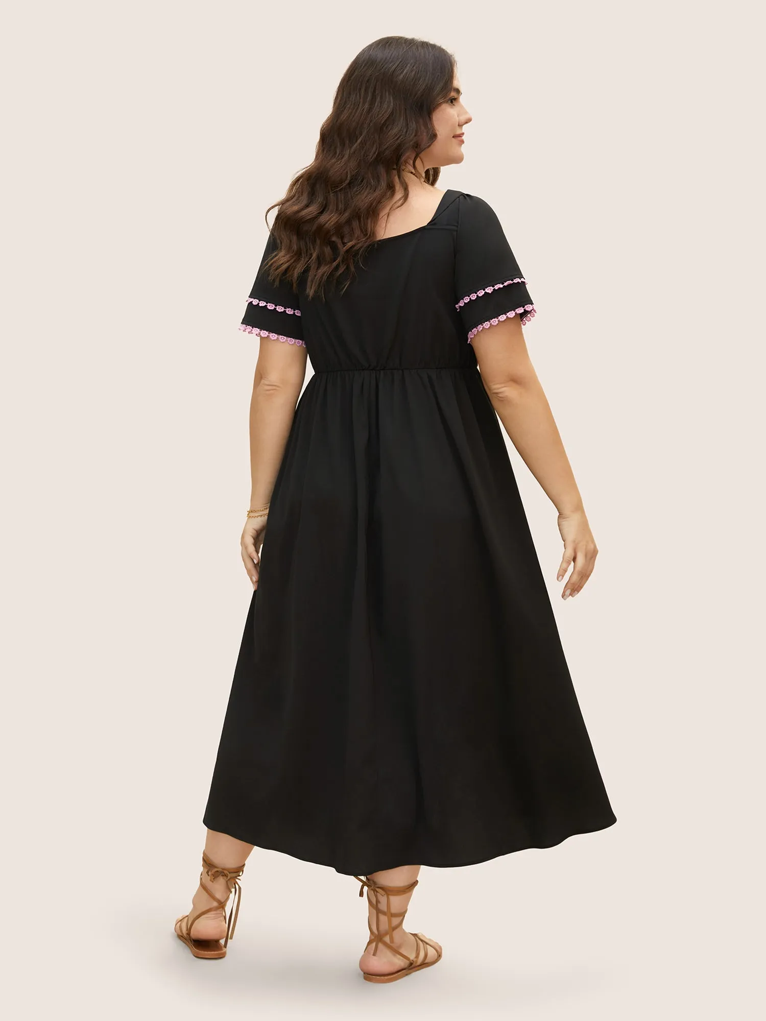 Square Neck Textured Tiered Ruffle Sleeve Dress sold by Bloomchic product image thumbnail 4