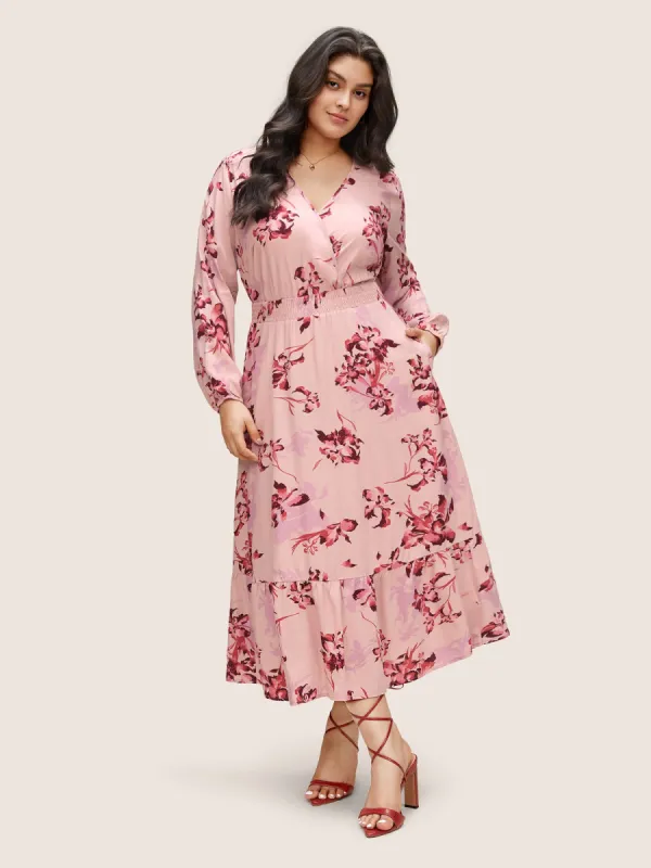 Floral Print Surplice Neck Ruffle Layered Hem Dress sold by Bloomchic