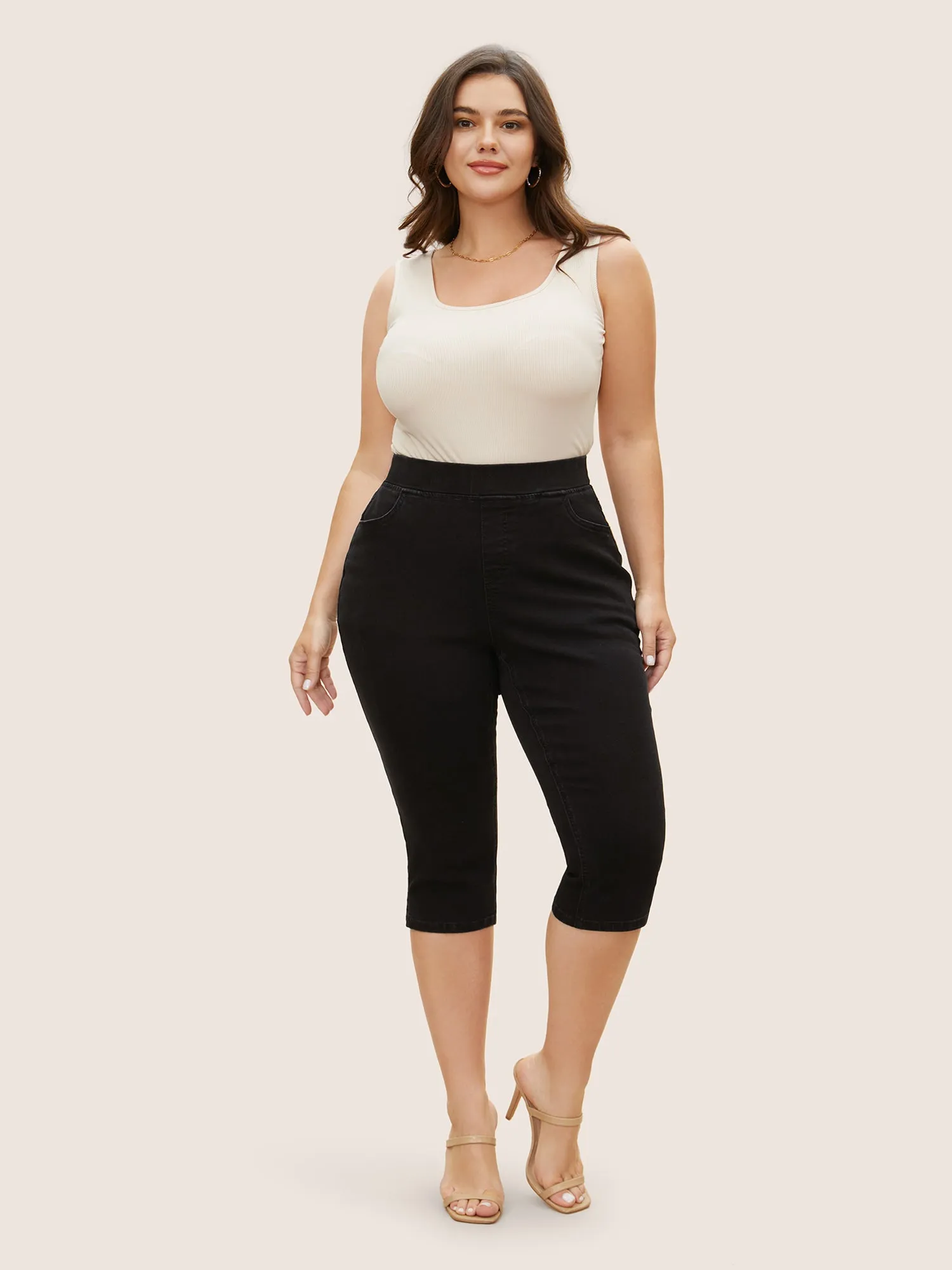 Medium Stretch Elastic Waist Split Side Jeans sold by Bloomchic product image thumbnail 3