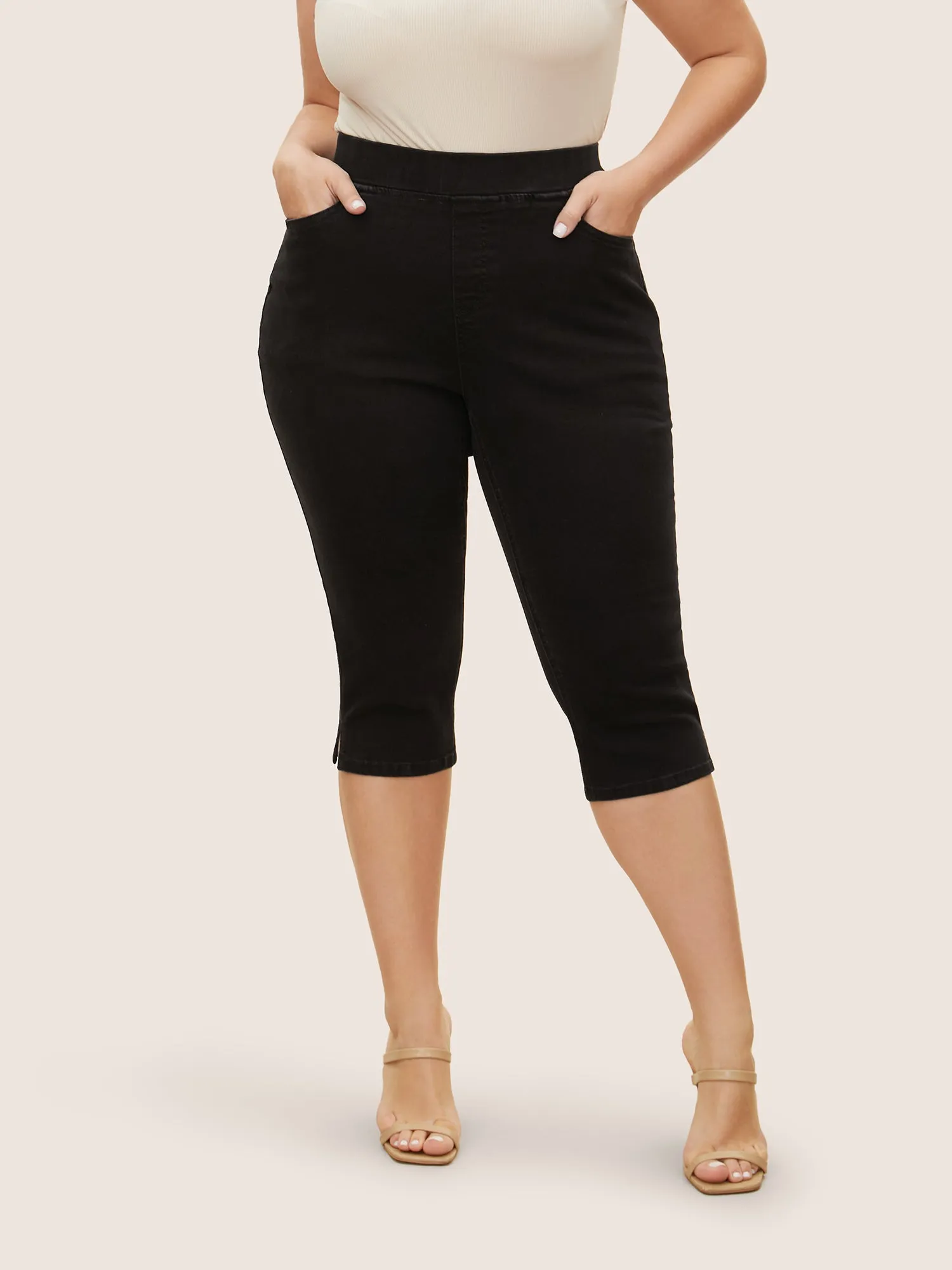 Medium Stretch Elastic Waist Split Side Jeans sold by Bloomchic product image thumbnail 4