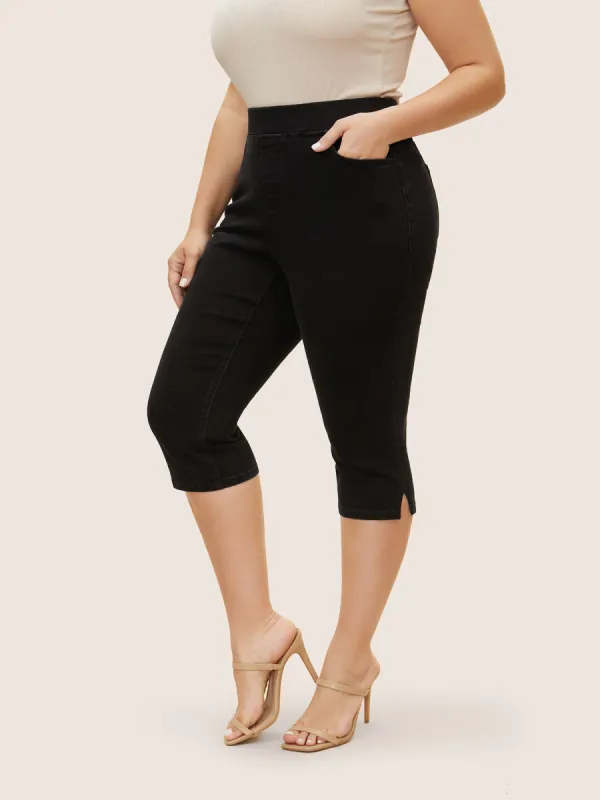 Medium Stretch Elastic Waist Split Side Jeans sold by Bloomchic
