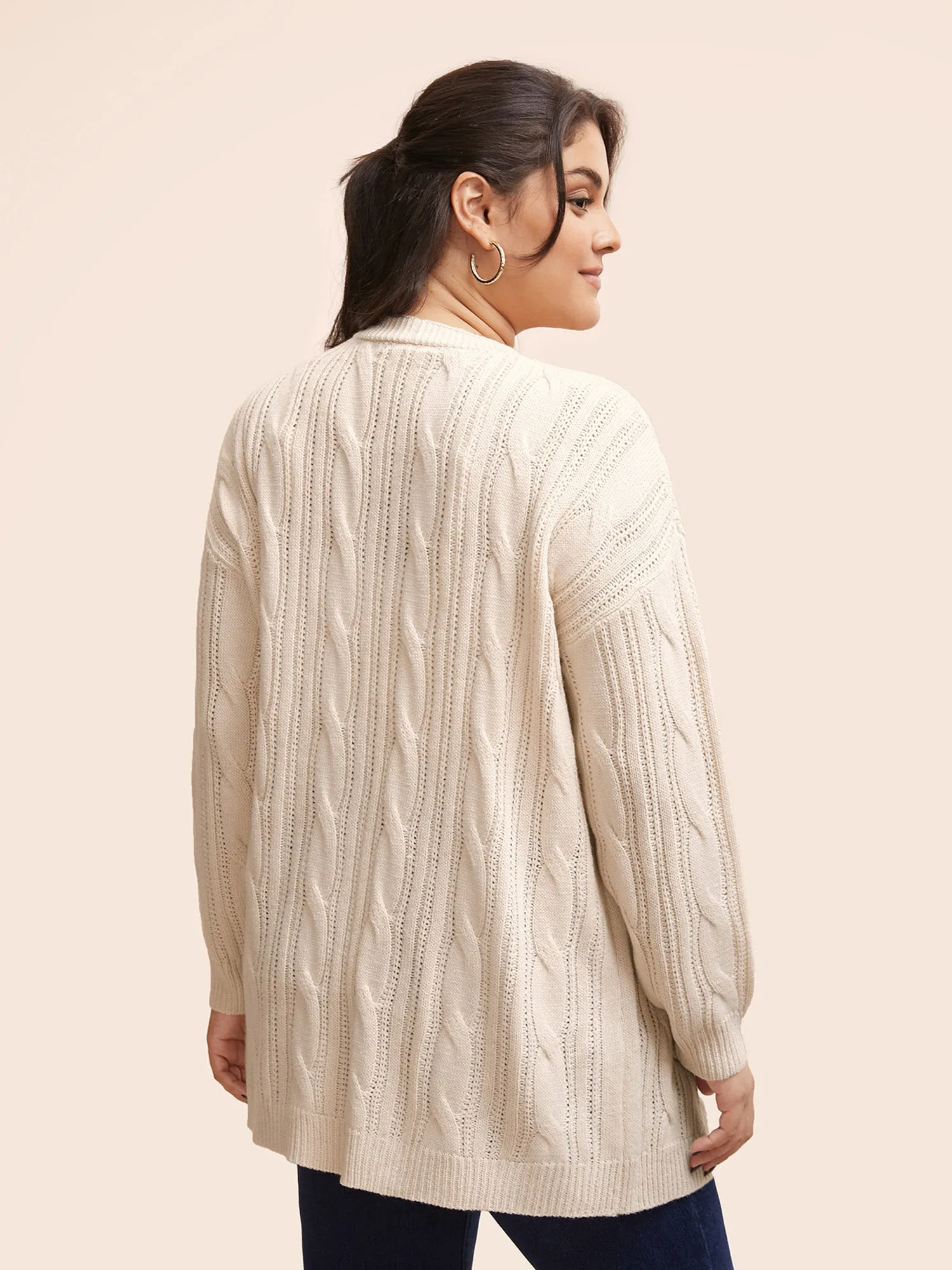 Cable Knit Drop Shoulder Patch Pocket Cardigan sold by Bloomchic product image thumbnail 2