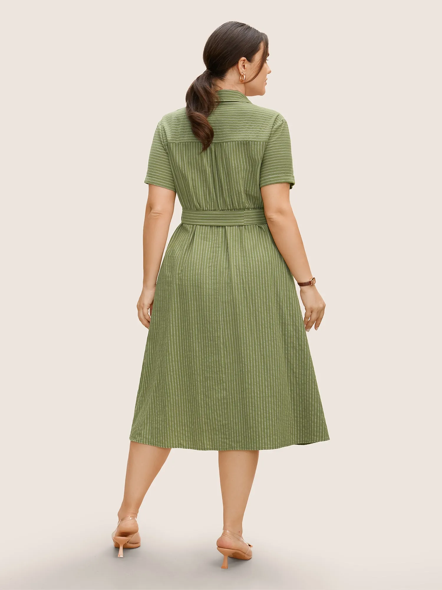 Striped Button Detail Belted Midi Dress sold by Bloomchic product image thumbnail 2