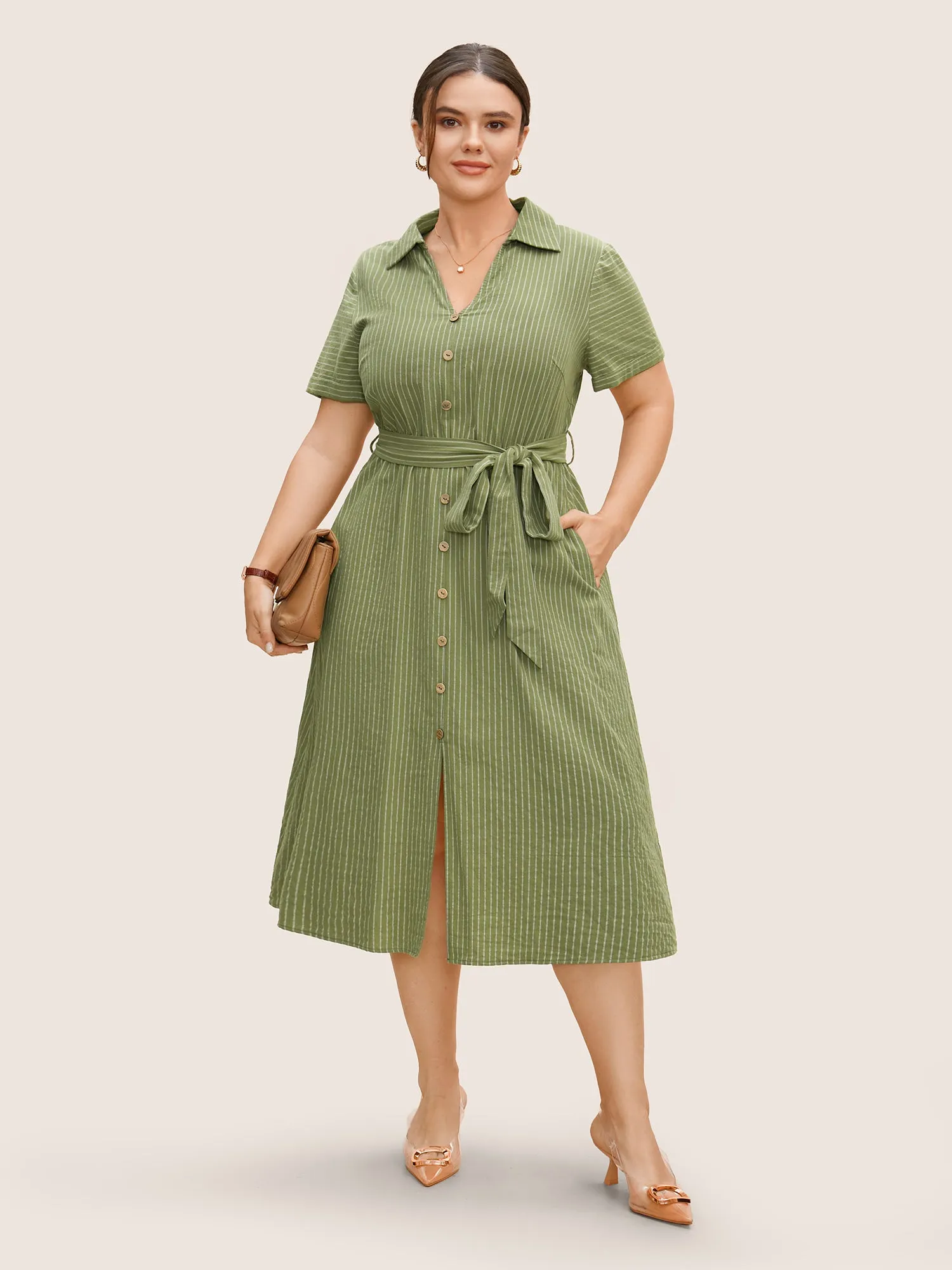 Striped Button Detail Belted Midi Dress sold by Bloomchic product image thumbnail 3