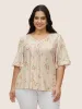 V Neck Floral Print Ruffles Gathered T-shirt sold by Bloomchic
