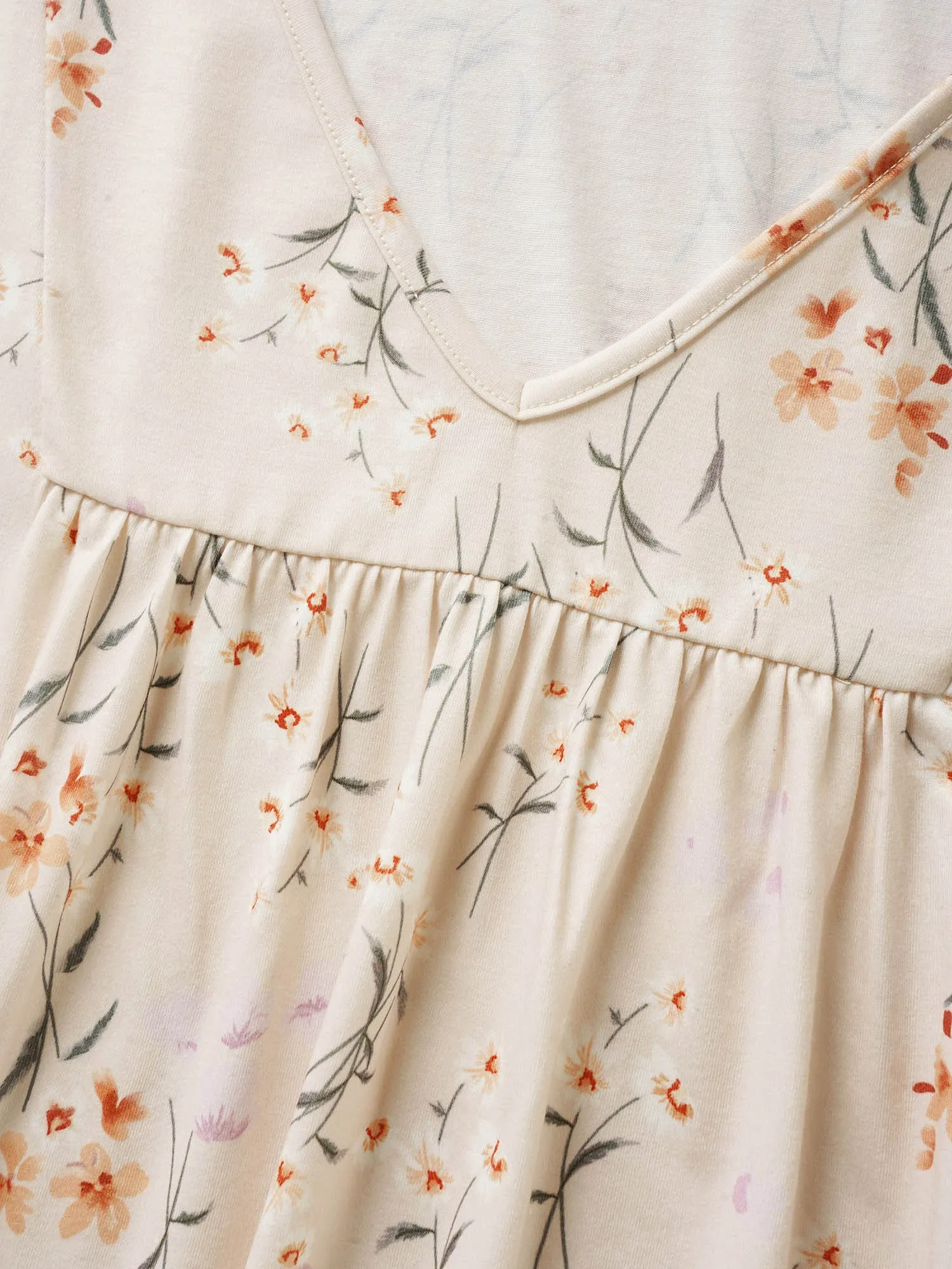 V Neck Floral Print Ruffles Gathered T-shirt sold by Bloomchic product image thumbnail 5