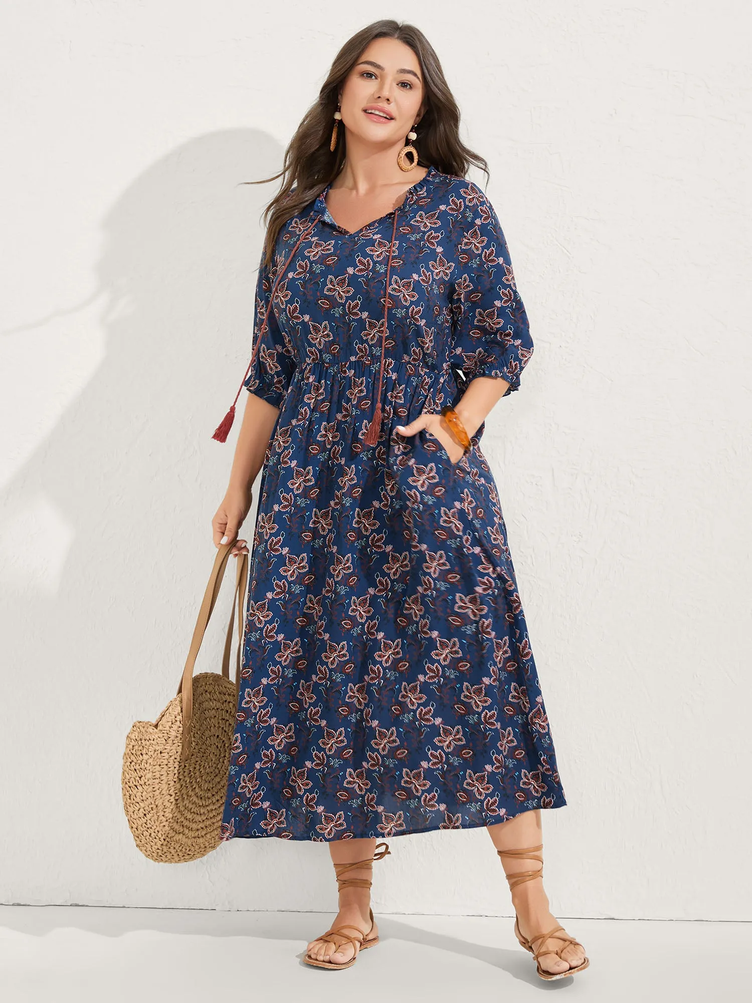 Boho Floral Neck Tie Midi Dress sold by Bloomchic product image thumbnail 3